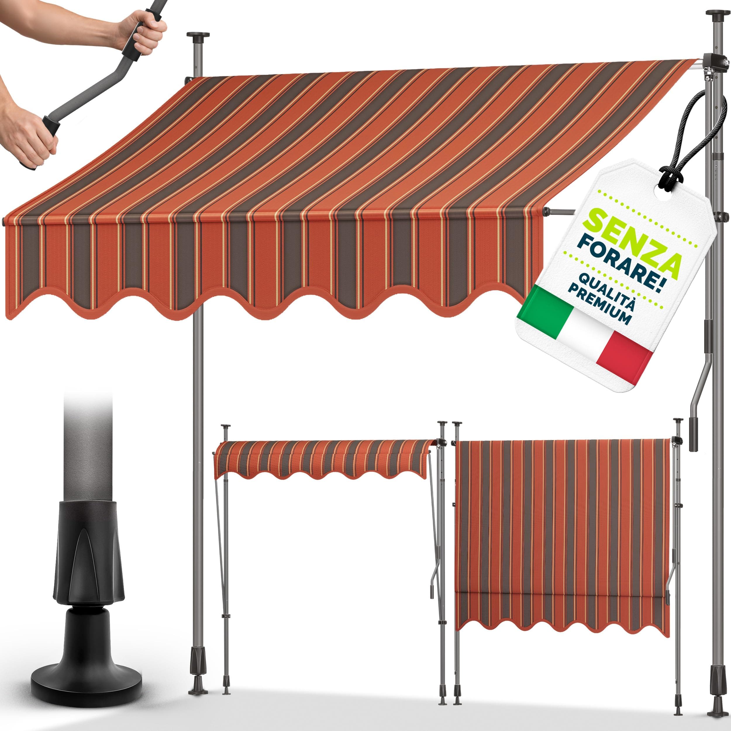 tillvex Tenda da Sole a Bracci con Manovella | Protezione per Balcone, Regolabile, Senza Forare | Tenda Resistente per Esterno Raggi UV e Regolabile in Altezza (Arancione/Antracite, 400cm)