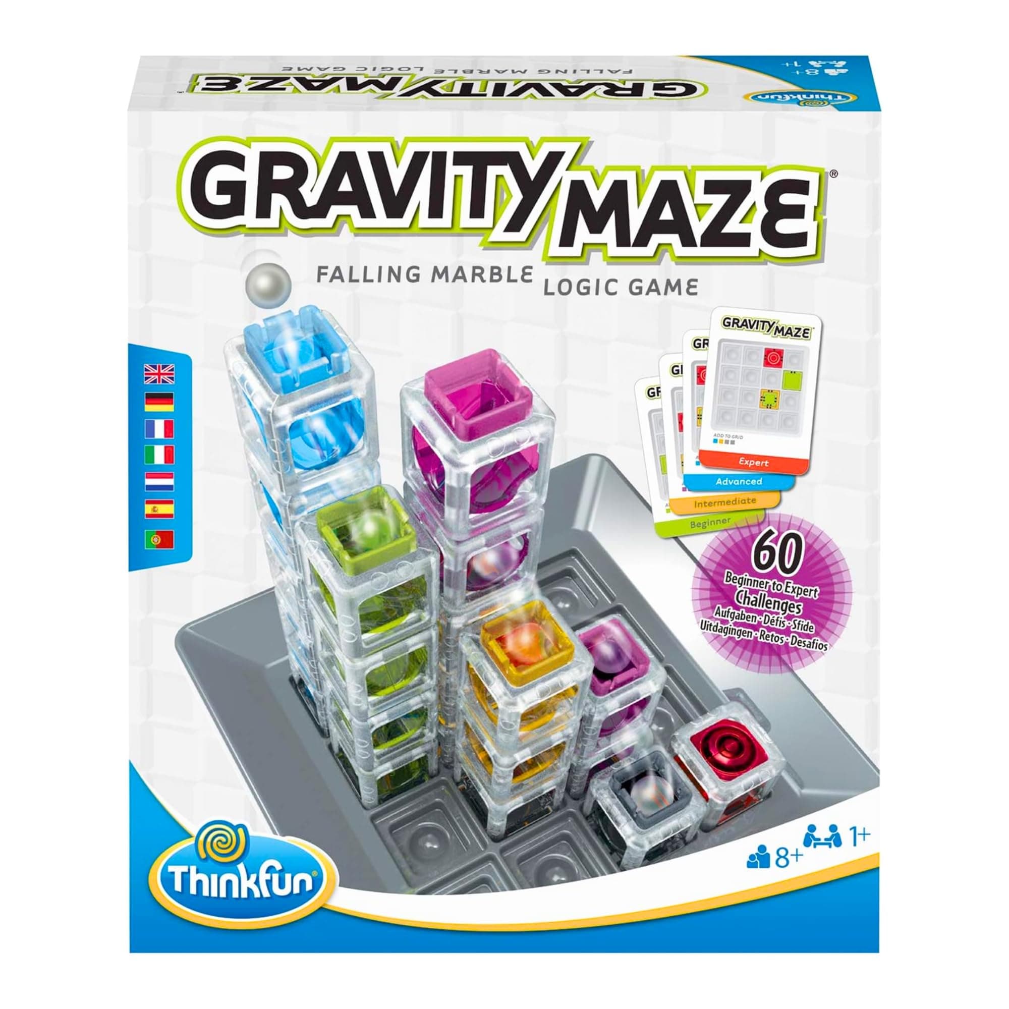 ThinkFun - Gravity Maze | Regalo Niño 8 Años | Juegos de Mesa Niños 8 Años o Más | Circuito Canicas | Marble Run Logica con 60 Desafios | Juegos Niños