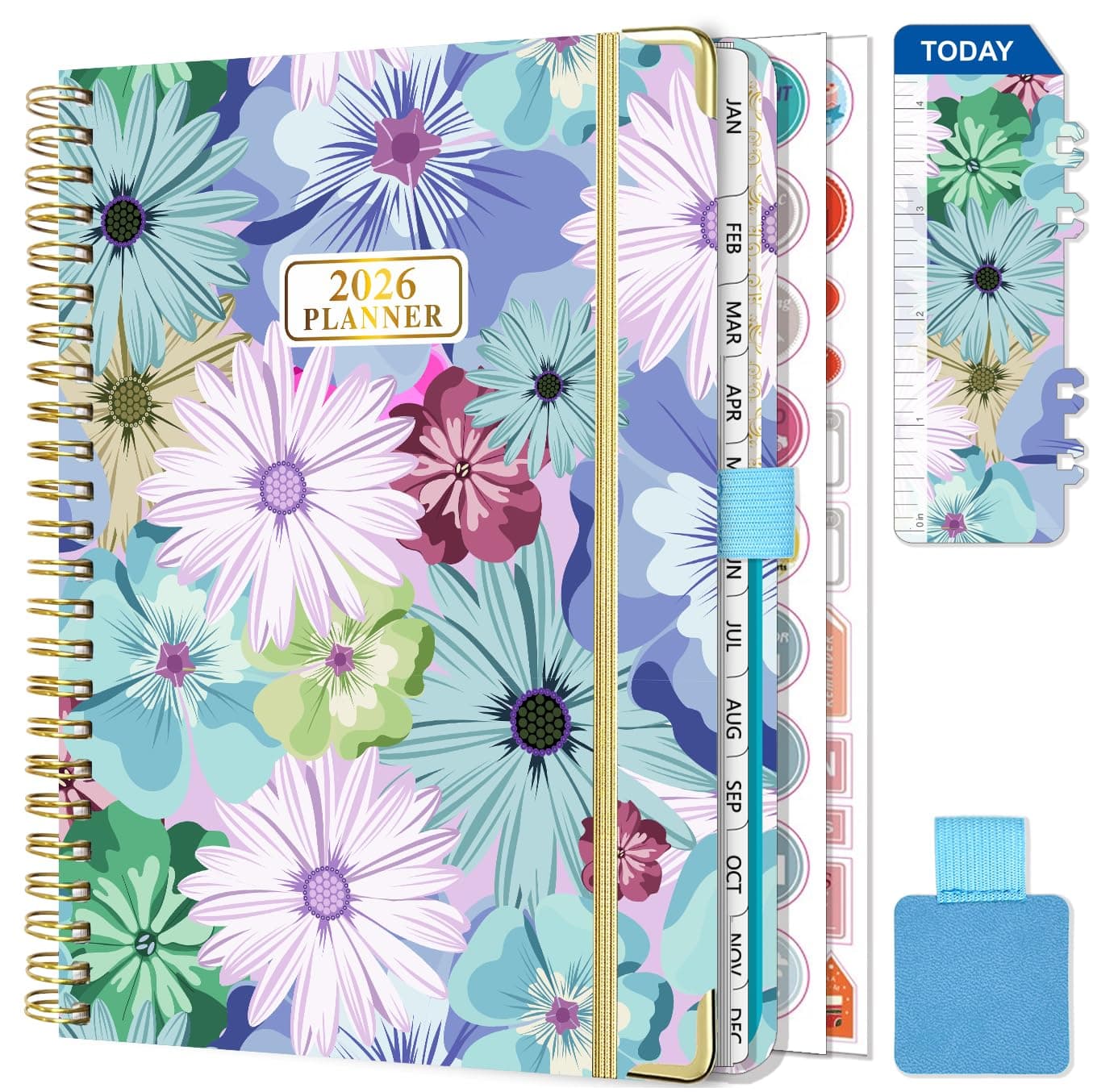 Gumiho Agenda 2026 Settimanale Spiral - A5 Planner (gennaio-dicembre 2026) - Agenda scolastica con passante per la penna, segnalibro righello e adesivi per il piano (Blu)