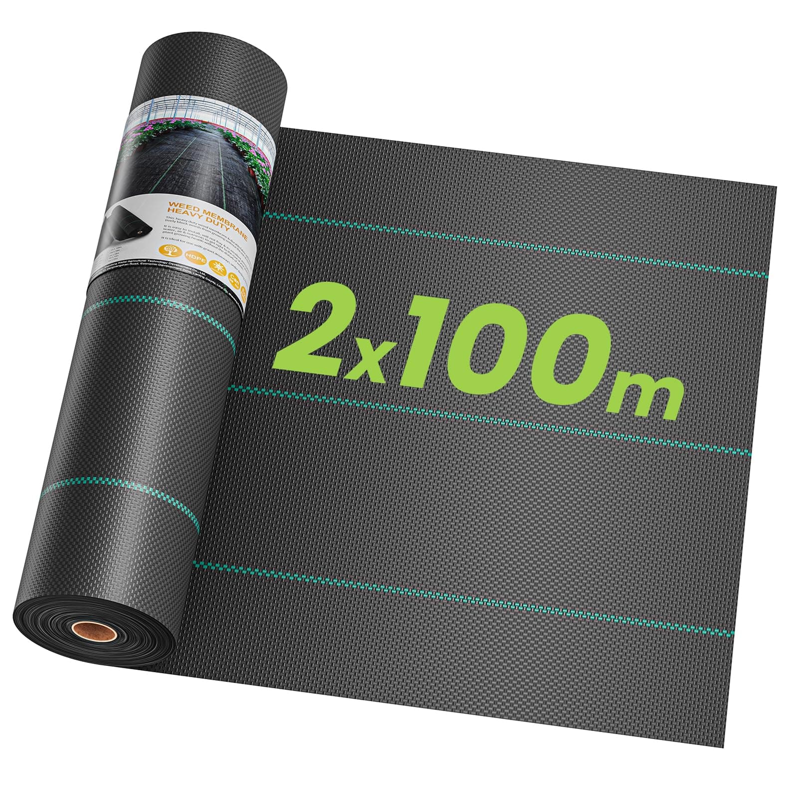 OUNUO Telo Pacciamatura Anti Erbacce, 2m x 100m, Pacciamatura Permeabile all'Acqua, Resistente allo Strappo, Elevata Resistenza UV, 90g/m² Telo Anti Erbacce per Giardino e Orto