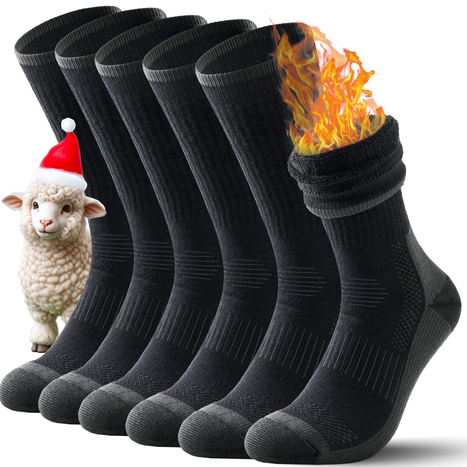 TANSTC Calcetines Lana Merino Clásicos Trekking, Traspirables, Calcetines Trabajo Hombre y Mujer, Negro/Gris/Colorido, 35-38 39-42 43-46 47-50, 3 Pares