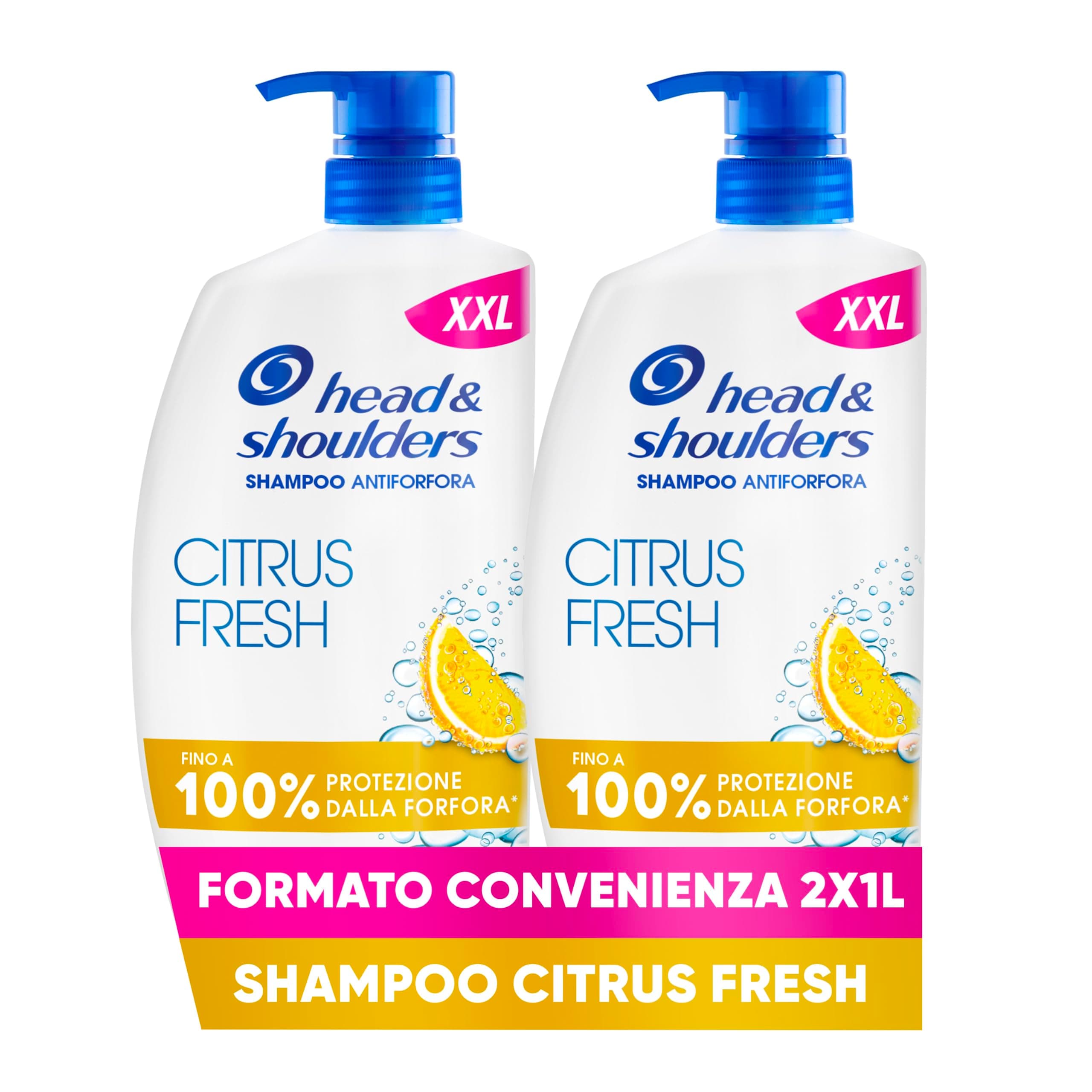 Head & Shoulders Shampoo Antiforfora Citrus Fresh, Per Capelli Grassi, Fino Al 100% Protezione Dalla Forfora Per Cute E Capelli, Dermatologicamente Testato, Formato Maxi Convenienza 2x1000ML