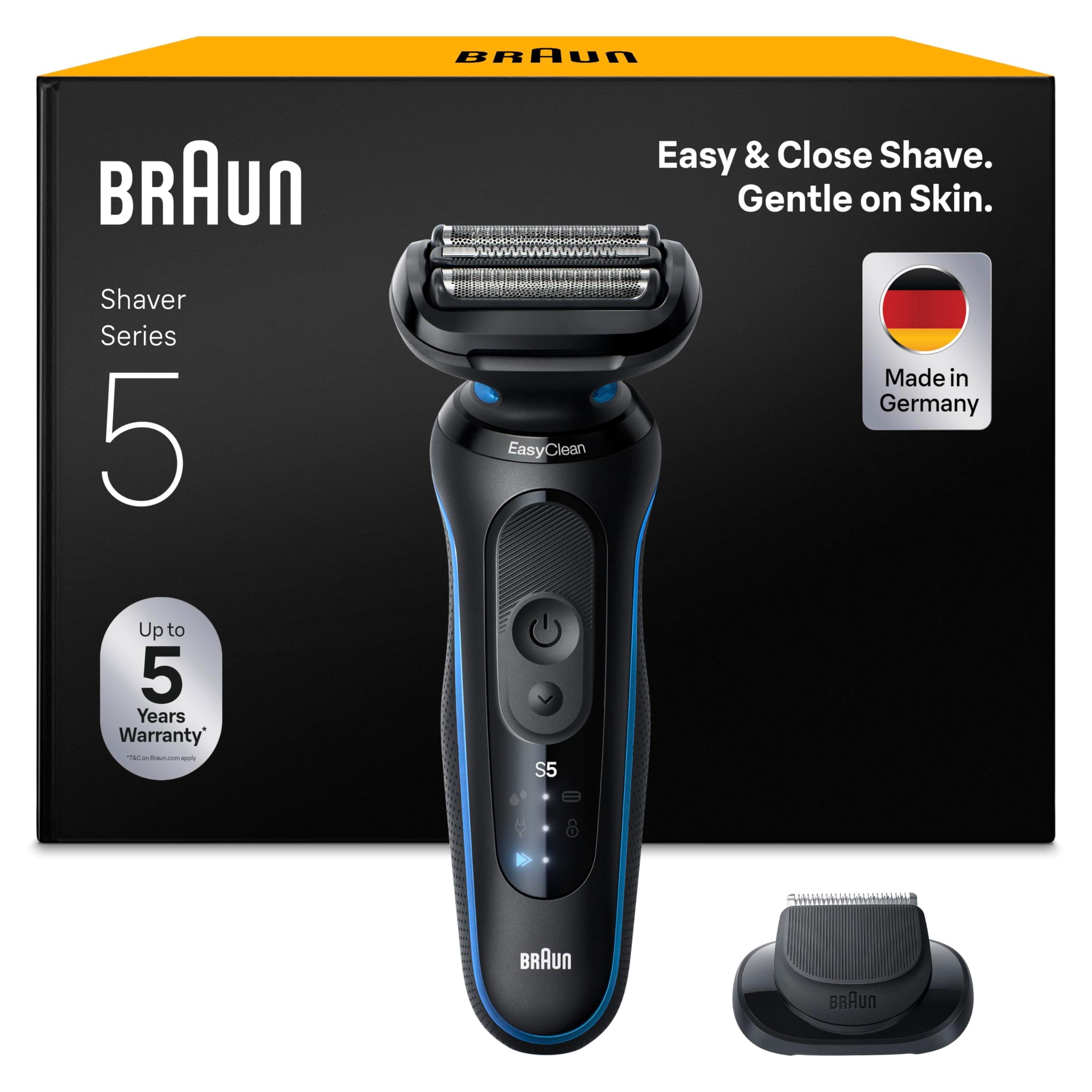 Braun Afeitadora Eléctrica Hombre Series 5, Máquina De Afeitar Barba En Seco Y En Mojado, 2 Modos De Afeitado, 50 Min De Uso, Carga Rápida, Recortadora De Precisión, Estuche De Viaje, 52-B1200SI,Azul