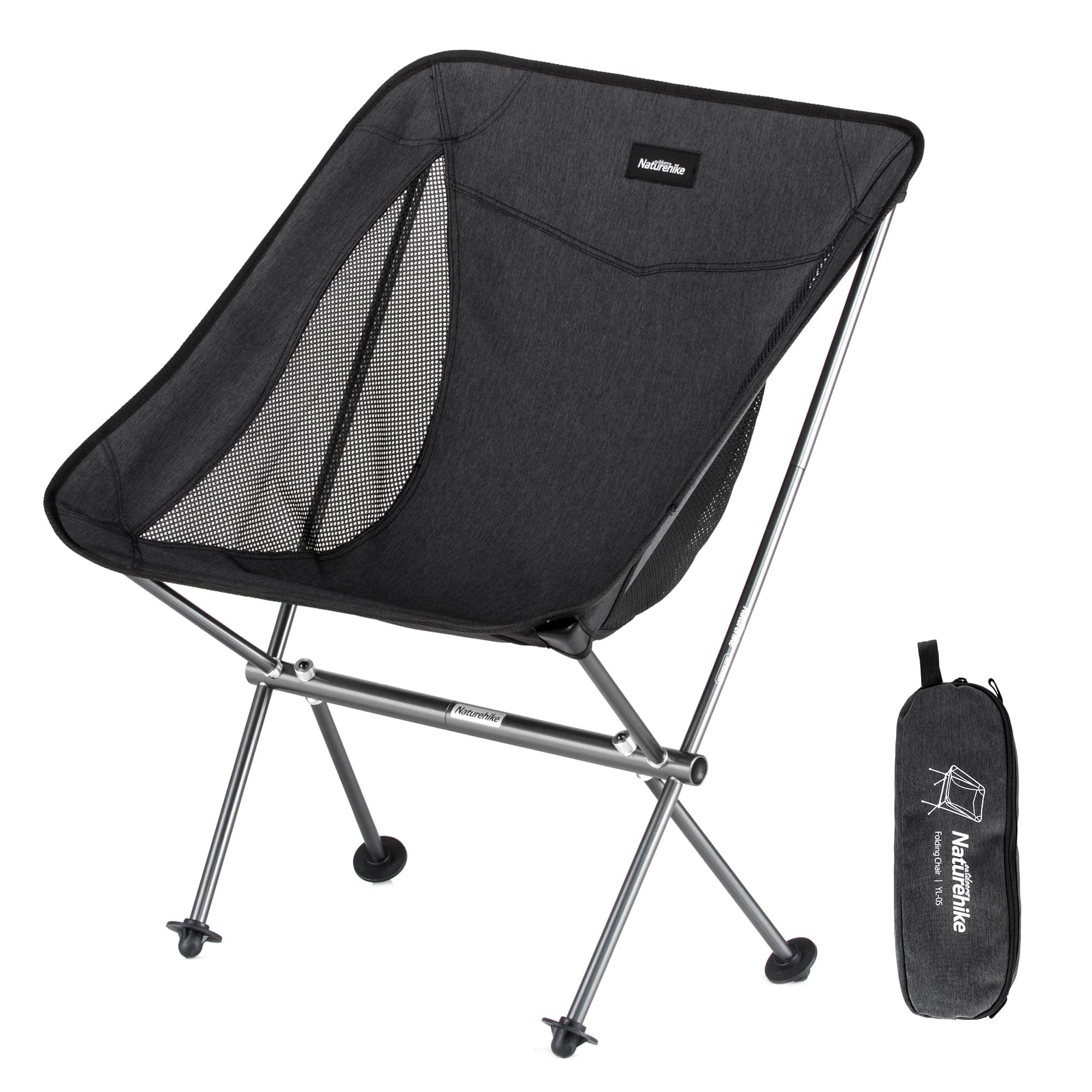 Naturehike Stuhl Campingstuhl Ultraleicht Klappstuhl Kleines Packt beträgt 150kg zum Angeln Picknick Outdoor Wandern (Schwarz)