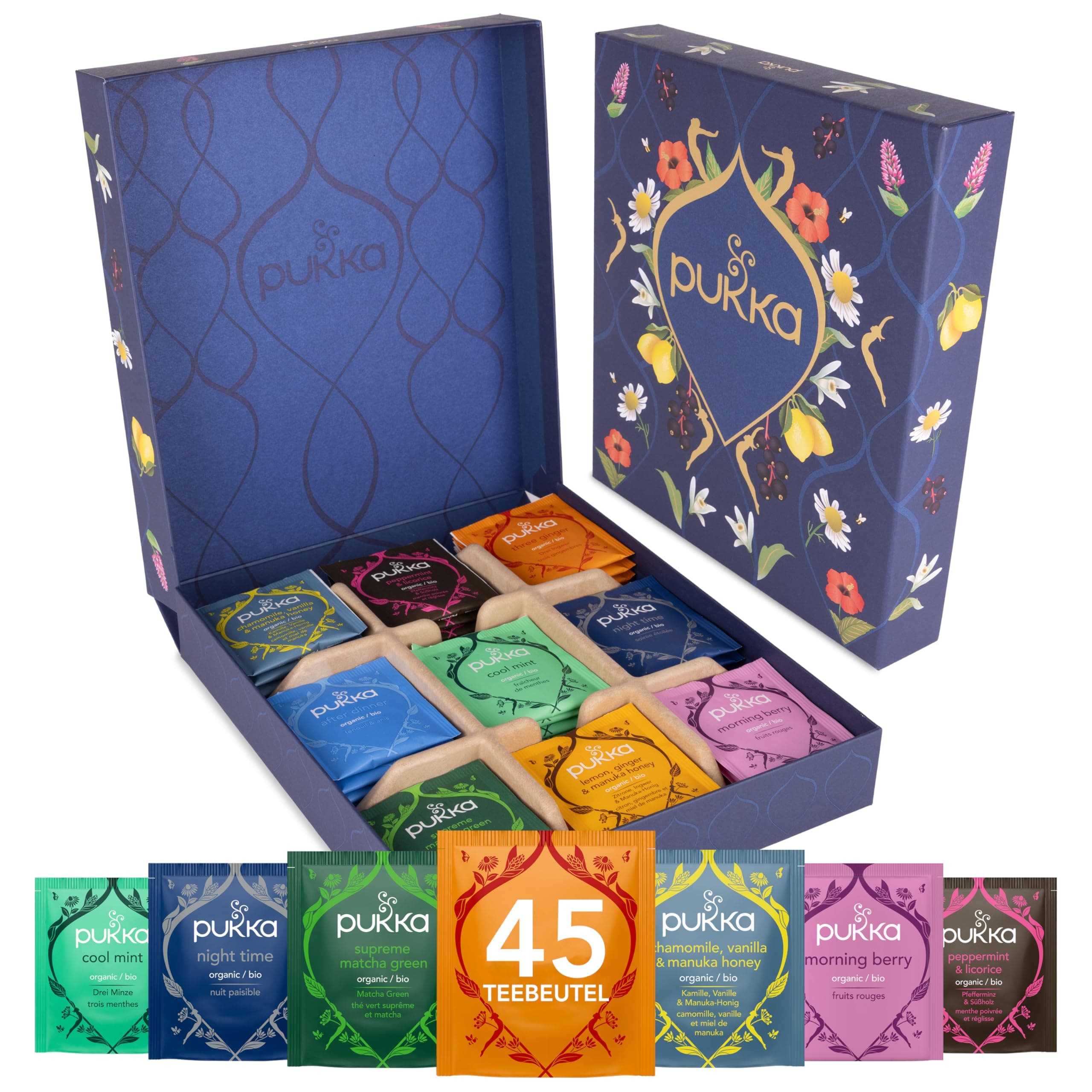 Pukka Tee Geschenkset, Bio Kräutertee, Tee Box, Nachhaltiges Tee Set, Ideal für jeden Anlass, Geschenkidee, 9 Varianten,45 Teebeutel