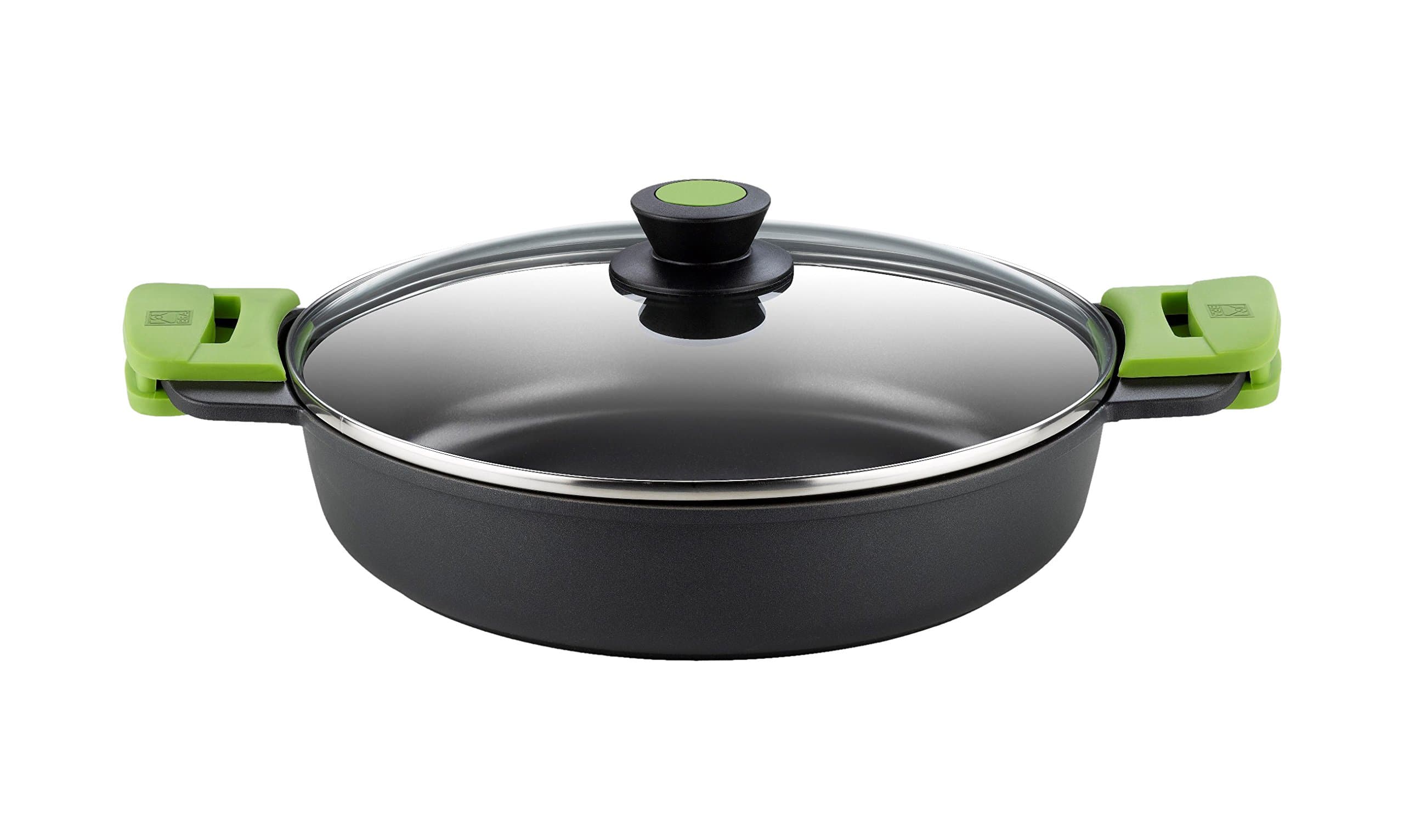 BRA Prior Cacerola baja con tapa de cristal y asas de silicona, apta para todo tipo de cocinas incluida inducción y horno, 32 cm