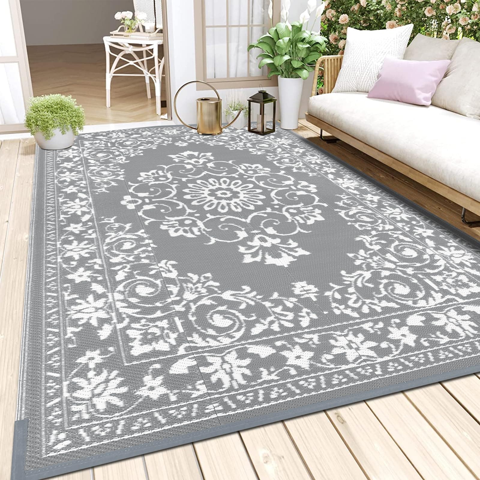 Enyhom Tapis d'extérieur Extra Large, 270 x 360 cm, imperméable, Durable, réversible, pour Camping-Car, terrasse, Plage, Balcon, Porche, remorque, arrière-Cour
