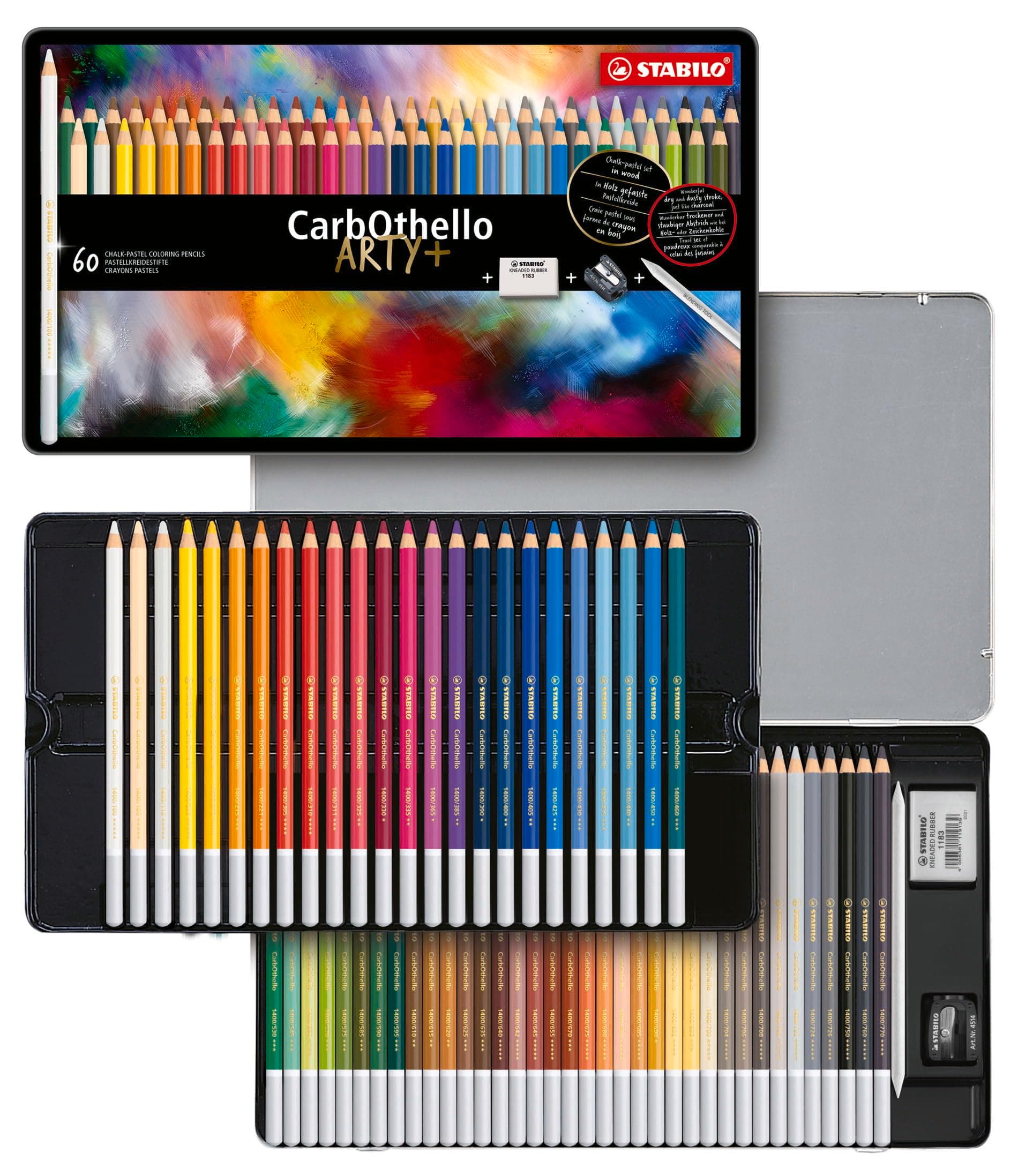 STABILO - Lápiz de color tiza-pastel - CarbOthello - ARTY+ - Estuche metálico de 60 unidades - 60 colores diferentes