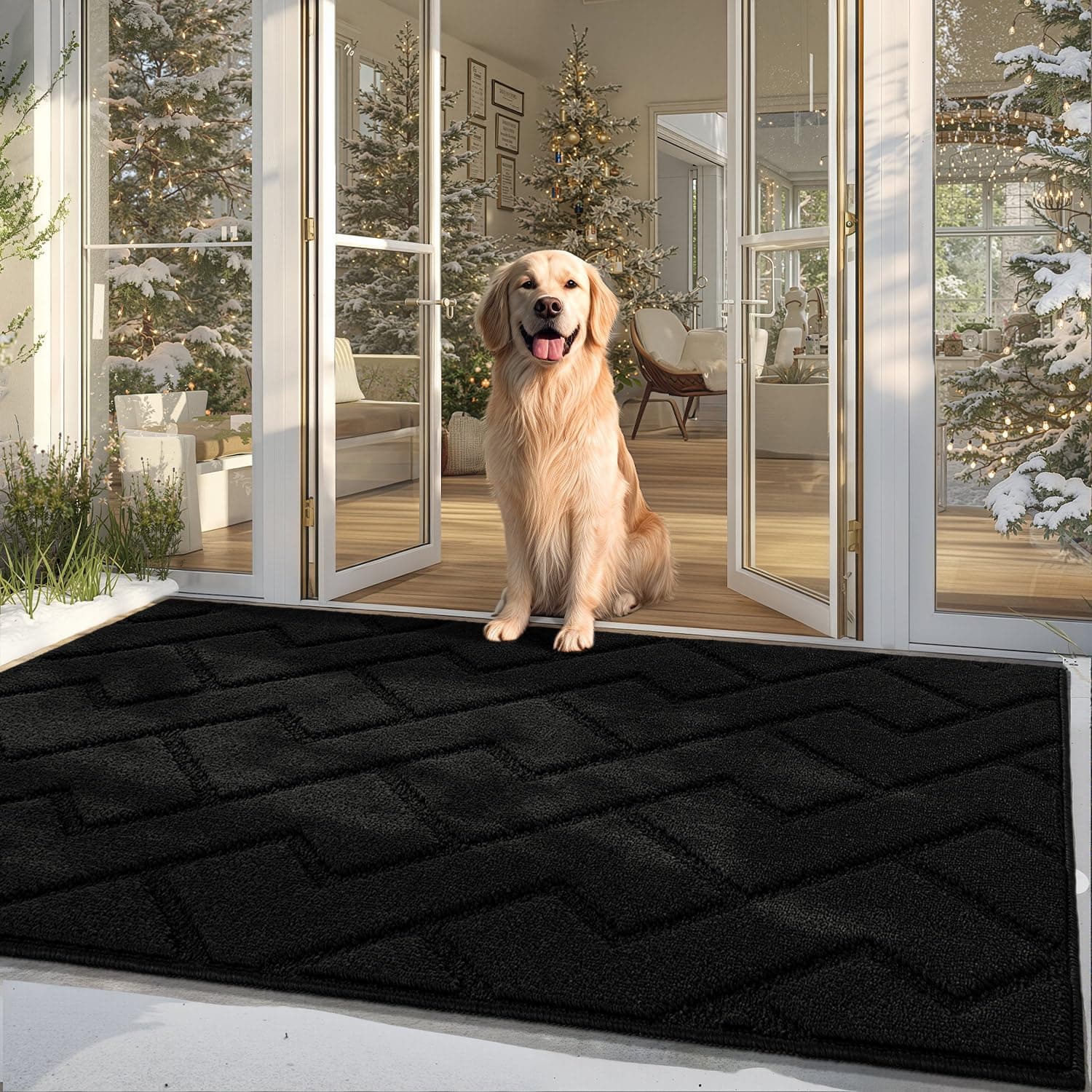 Biscpro Tapis de Porte Paillasson d'Entree Interieur et Extérieur Tapis Antidérapant et Absorbant, Lavable, Tapis pour Intérieur, Extérieur, Chambre, Cuisine, Entrée, Couloir (Noir, 90 x 150 cm)