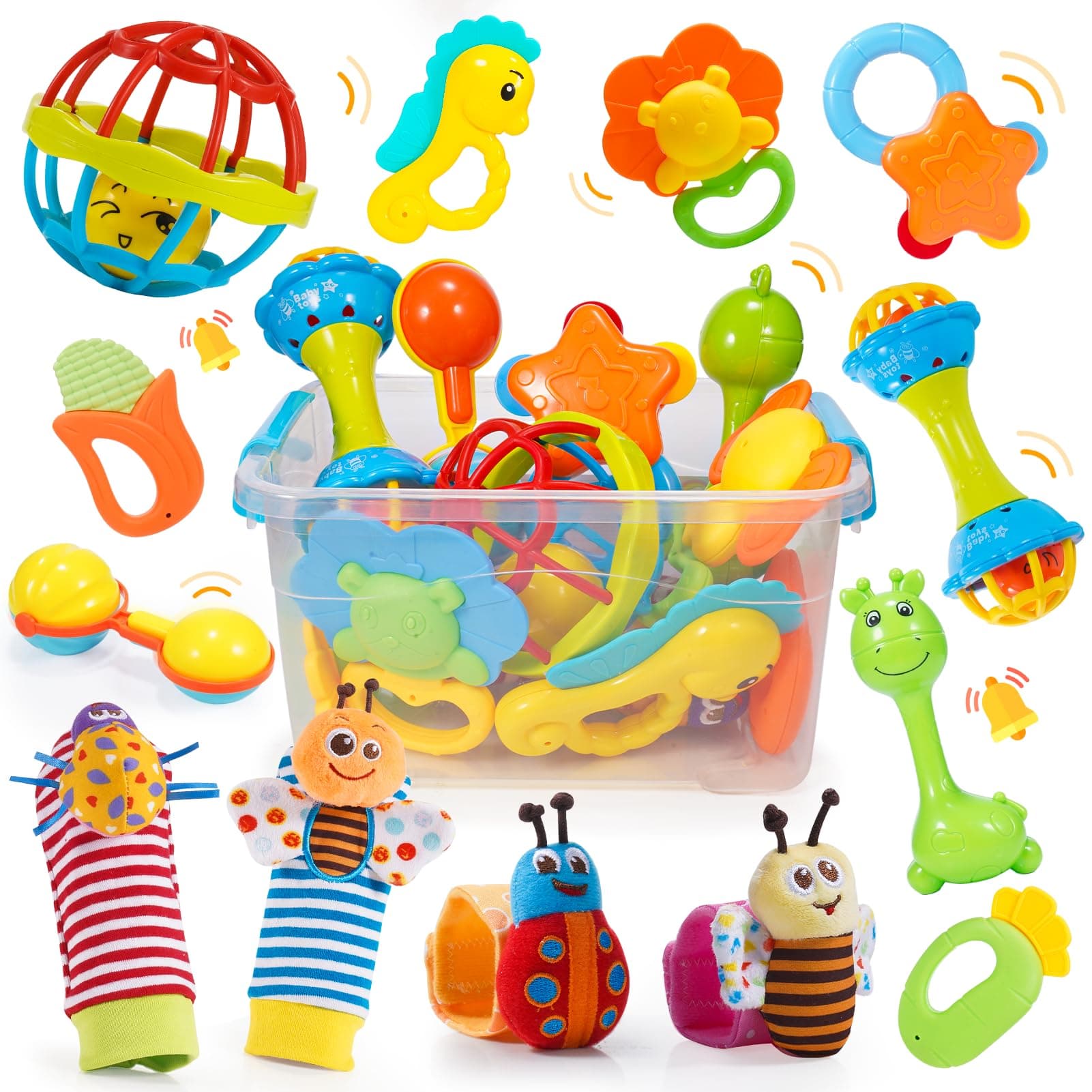 Hochet Bebe 0 3 6 9 12 Mois, Jouet Bebe 0-12 Mois Jeux Eveil Bebe 0 3 6 Mois Jouet Bébé Cadeau 0-6-12 Mois Fille Garçon Jeux Bebe 0-9 Mois Jouet Nouveau Né Garçon Fille Montessori Jeux Bébé