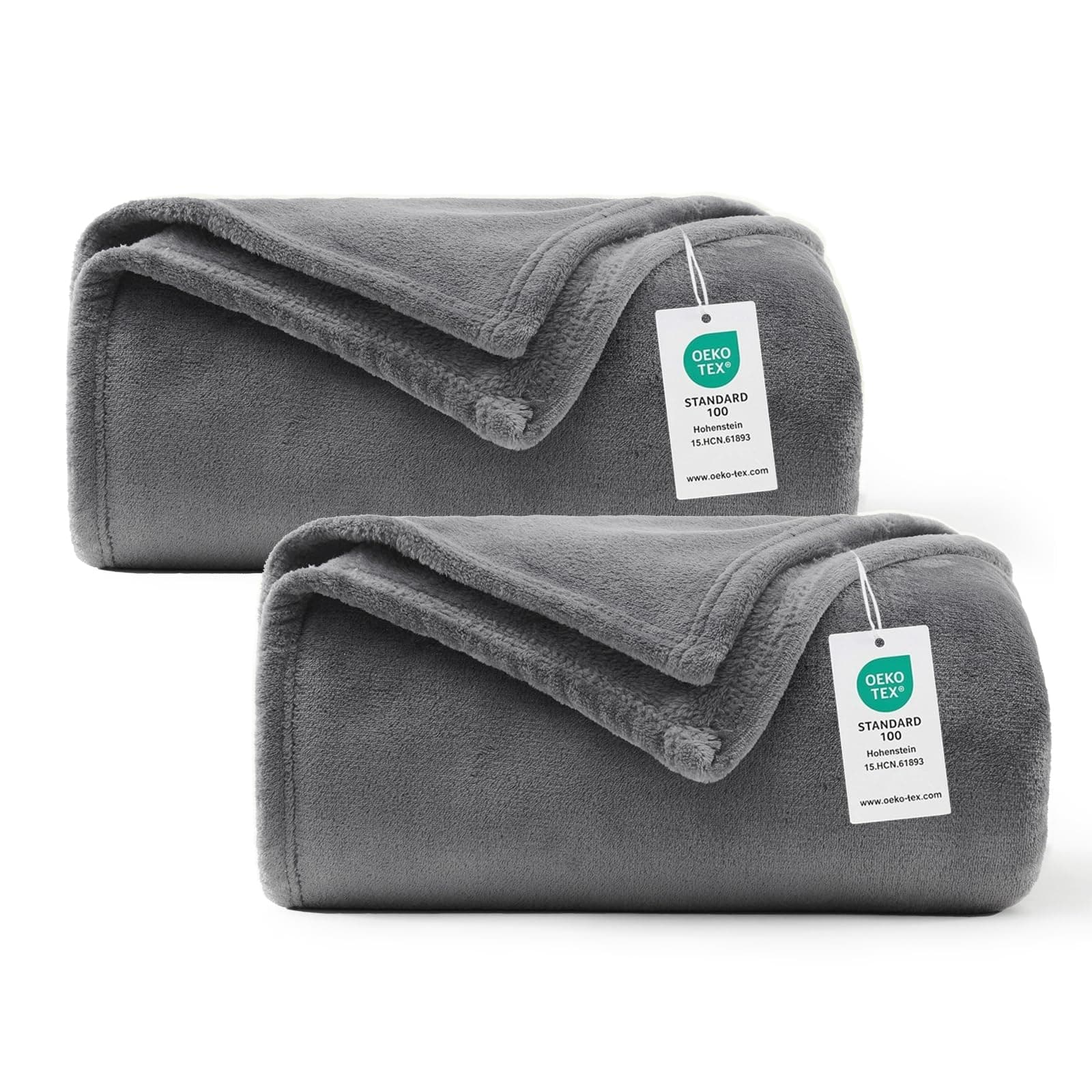 WAVVE Set di 2 Coperte Plaid Pile di Flanella 260gsm - 150x200 cm, Grigio - Coperta Pelosa 200x150 - Divano/Letto Singolo/Matrimoniale, Copridivano di Microfibra Calda e Morbida