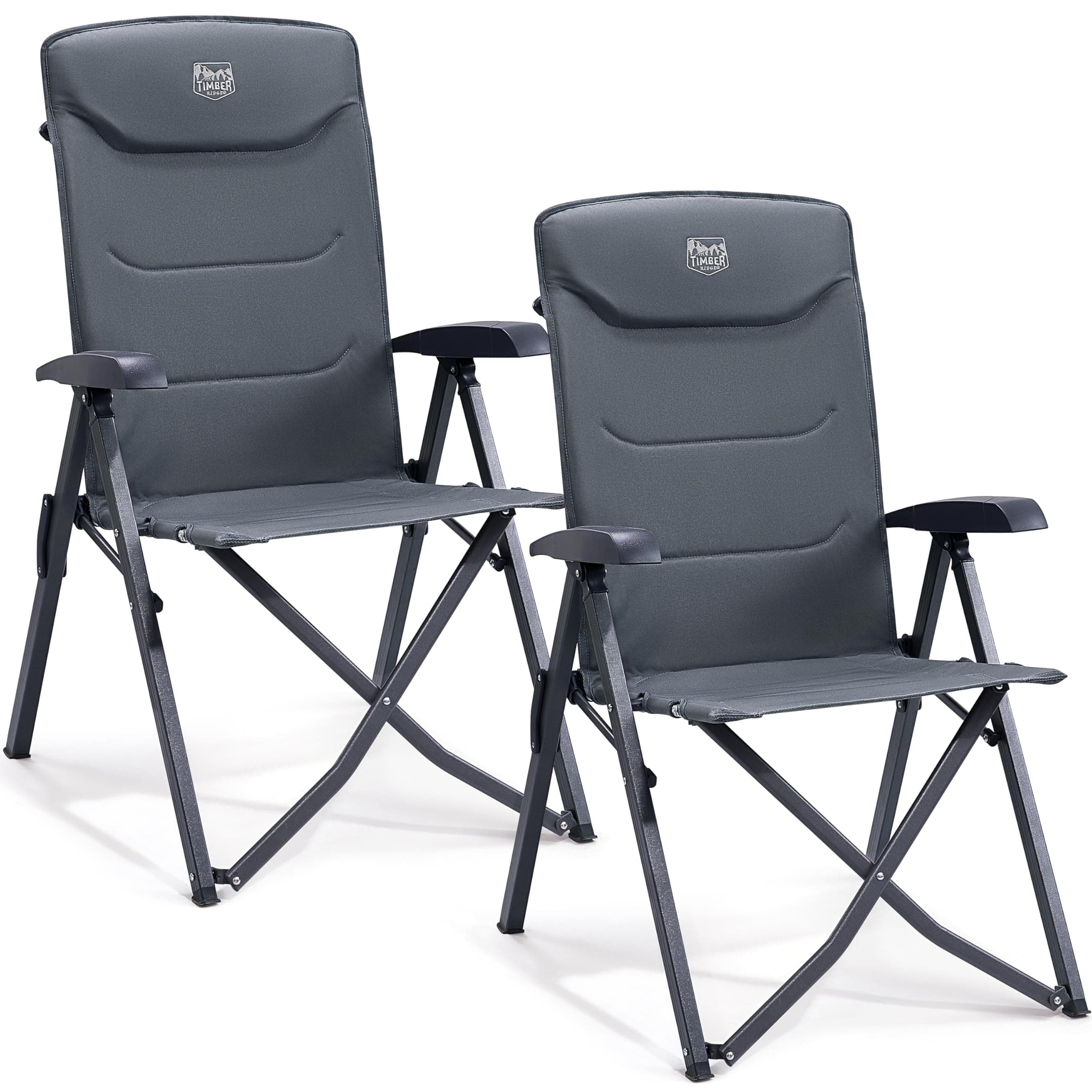 TIMBER RIDGE Juego de 2 sillas plegables de camping para adultos, ajustables, resistentes, para exteriores, 4 posiciones, respaldo alto, silla de jardín de gran tamaño, reclinable, lujo para comedor