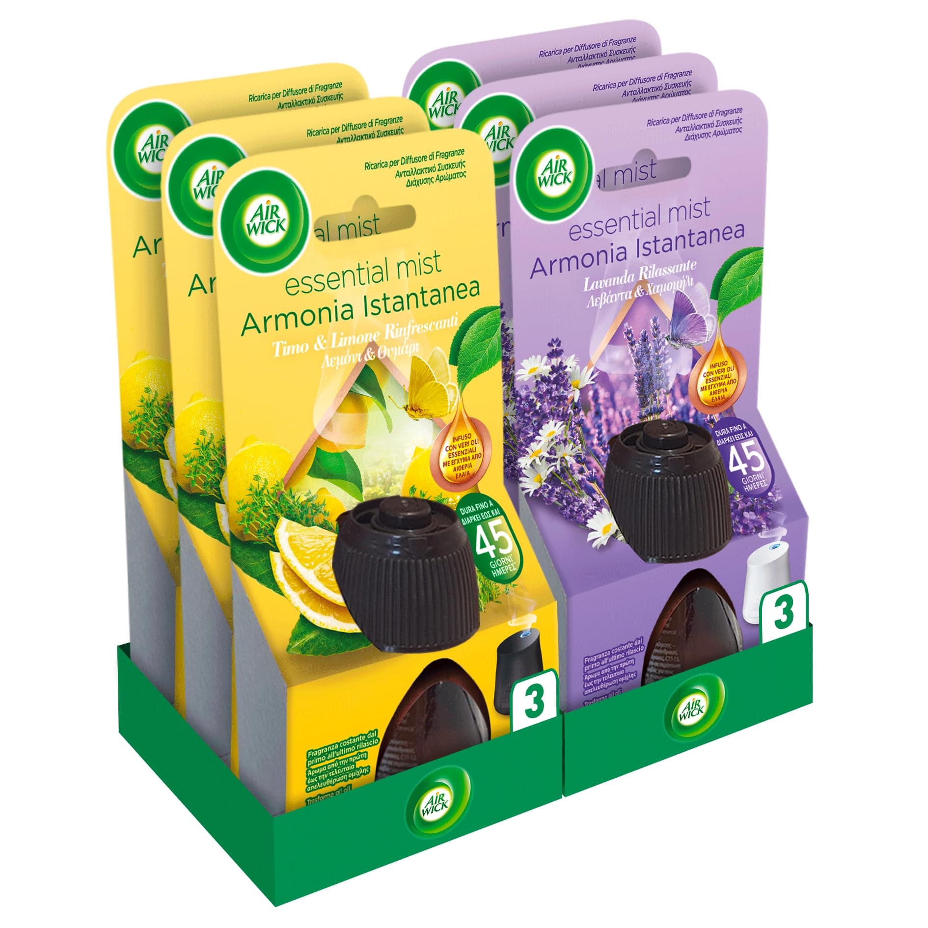 Airwick Ricariche per Diffusore di Oli Essenziali Armonia Istantanea, Confezione da 6 Ricariche per il Diffusore di Oli Essenziali Profumatore per Ambienti alla Fragranza Timo&Limone e Lavanda