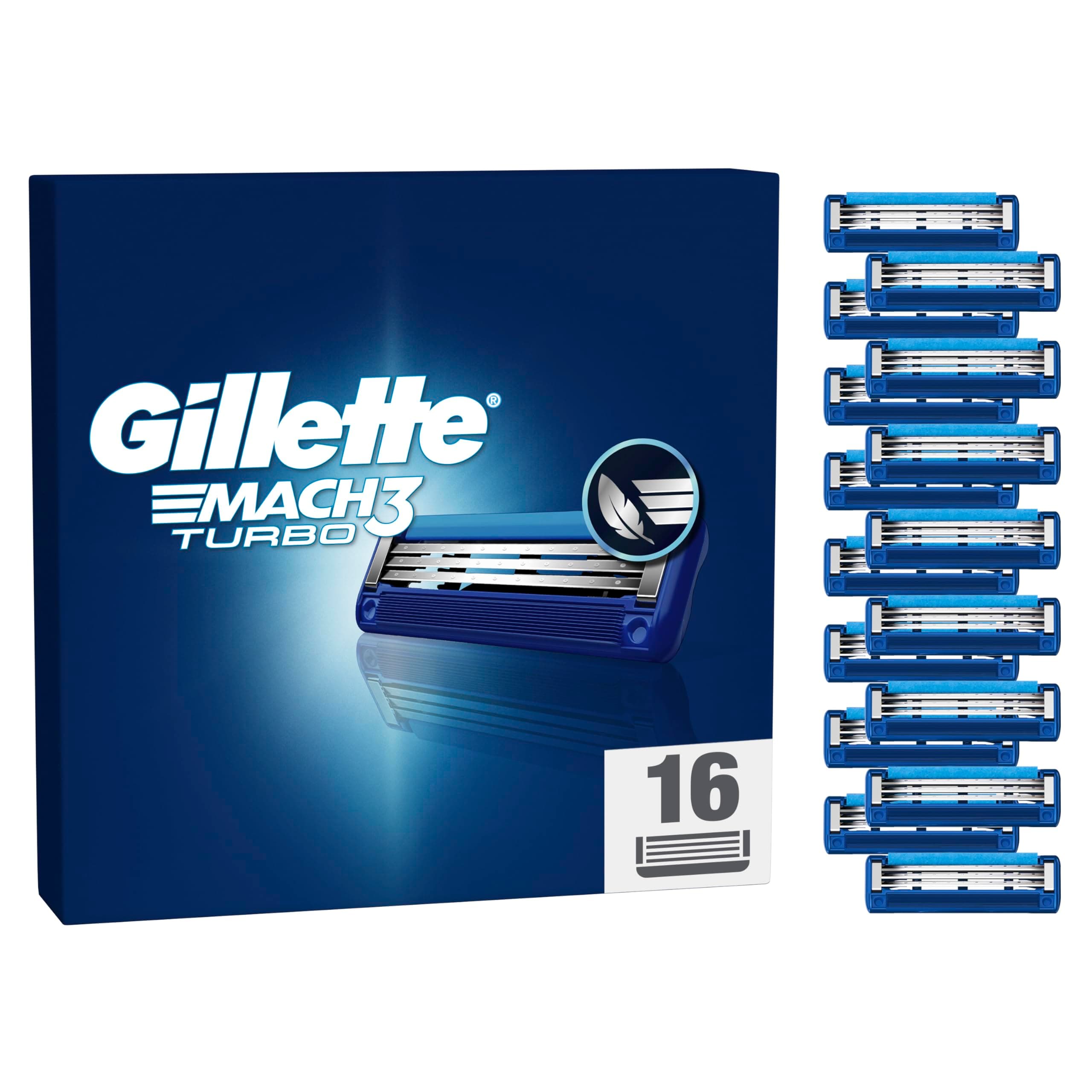 Gillette Mach3 Turbo Recambios de Cuchillas de Afeitar paraHombre, 3 Cuchillas, 16 Recambios de Cuchillas