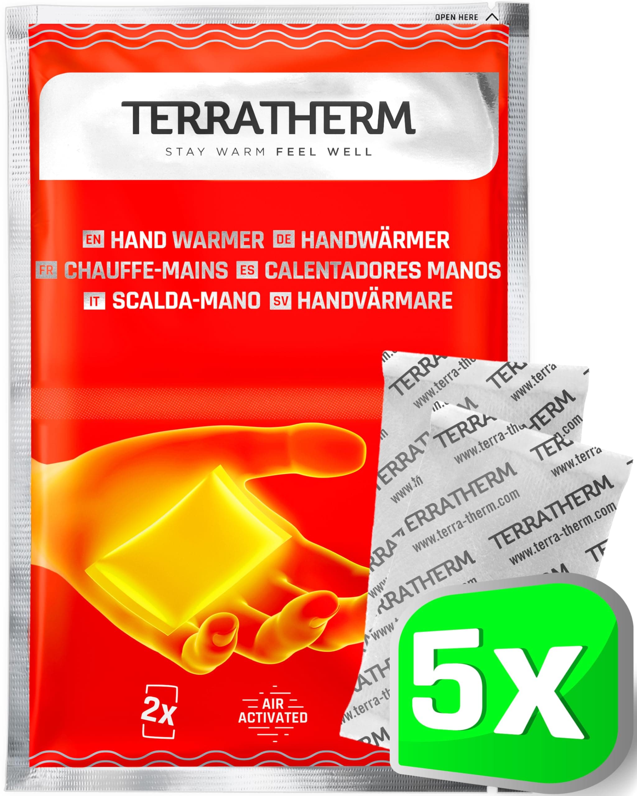 TerraTherm Calentador de Manos - Activado por Aire - para 12 Horas de Calor - 5, 10 o 30 Pares - 100% Calor Natural - calienta Manos