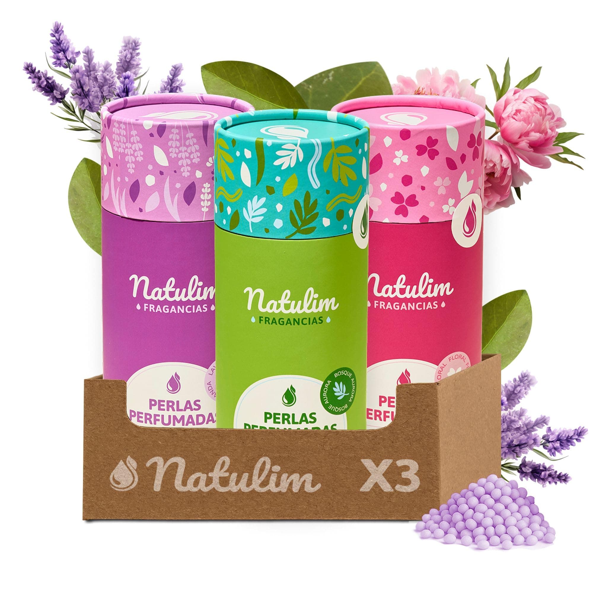 Natulim Perlas Perfumadas - Perlas Aromatizantes para Ropa - Fragancia Duradera - Sin Químicos Nocivos - Apto Pieles Sensibles y todo tipo de Prendas - 90 Lavados – Pack 3 Unidades (Mix Fragancias)