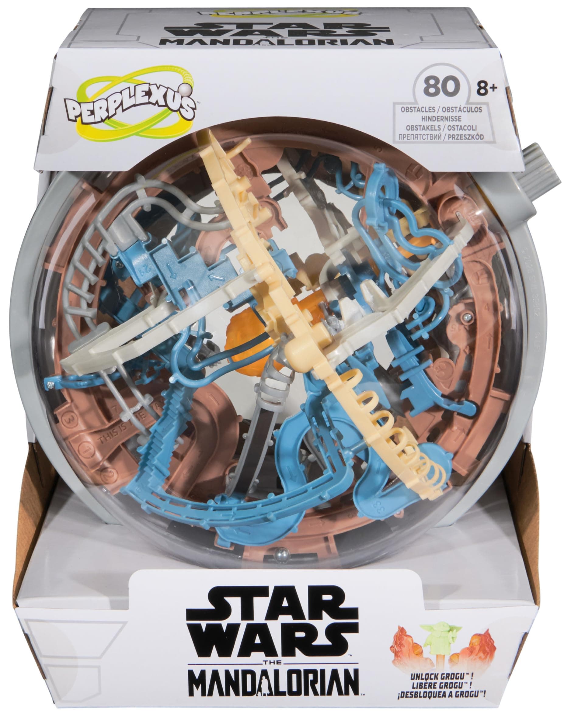 PERPLEXUS Star Wars - The Mandalorian - Laberinto de Bolas 3D con 80 obstáculos galácticos del Universo Star Wars con botón Giratorio Interactivo, a Partir de 8 años