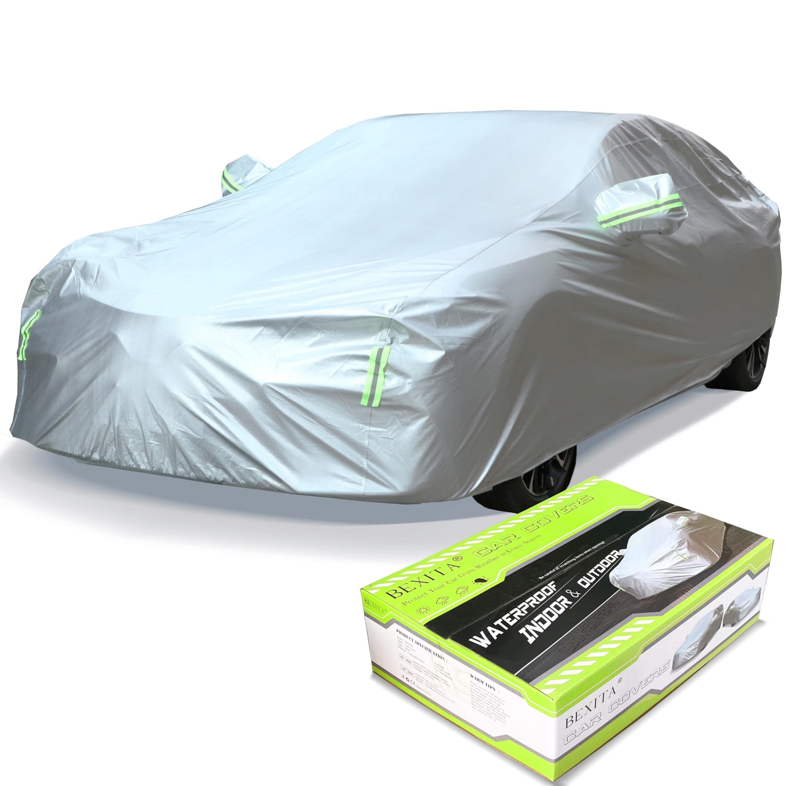 BEXITA Funda de Coche Exterior Funda para Coche de Impermeable A Prueba de Polvo A Prueba de Nieve Protección UV para sedán Longitud (hasta 470cm)