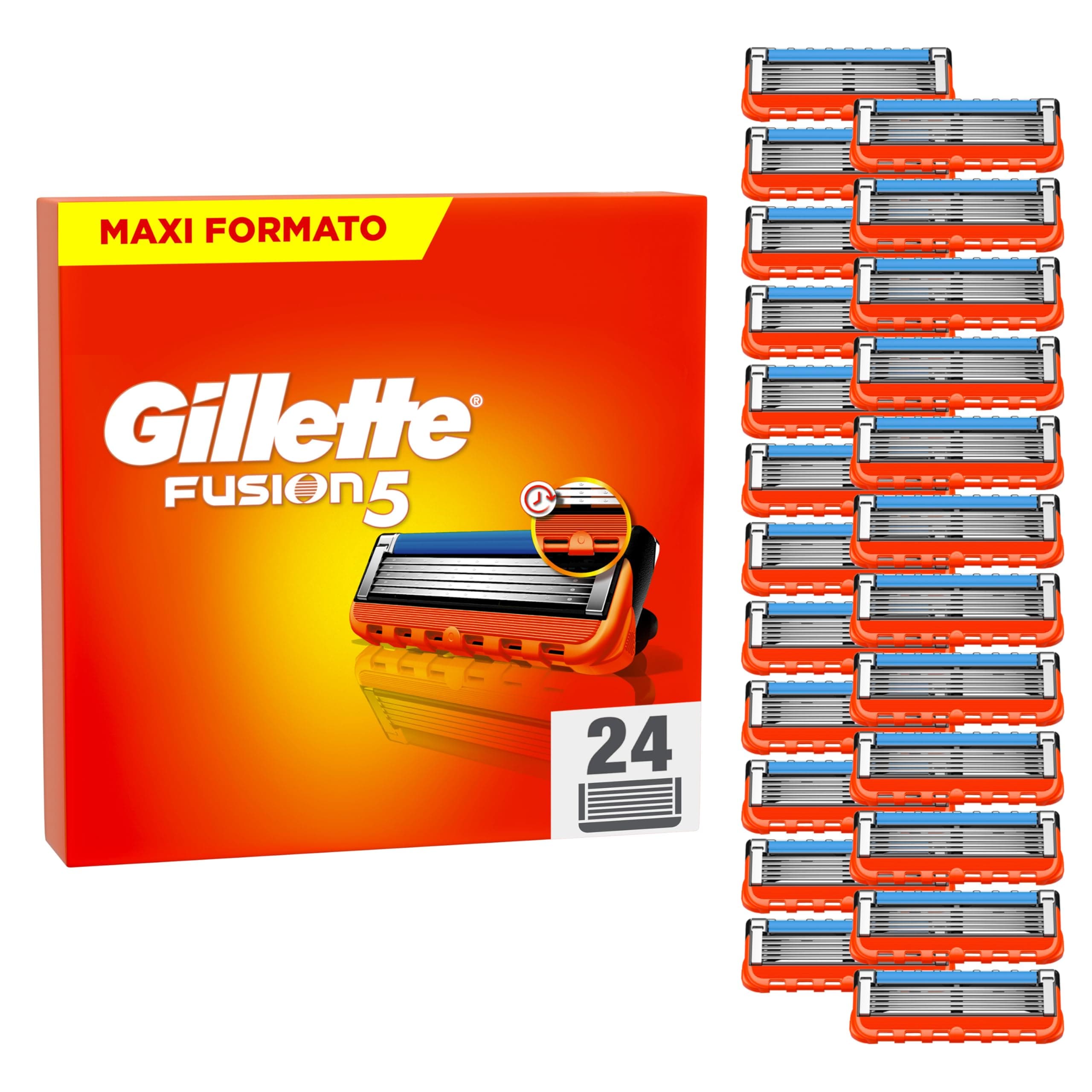 Gillette Lamette Gillette Fusion 5, 24 Lamette Da Barba Di Ricambio per Rasoio Barba Manuale Fusion5, da 5 Lame, Rasatura Scorrevole con Striscia Lubrificante, Fino a 1 Mese di Rasatura per Lametta