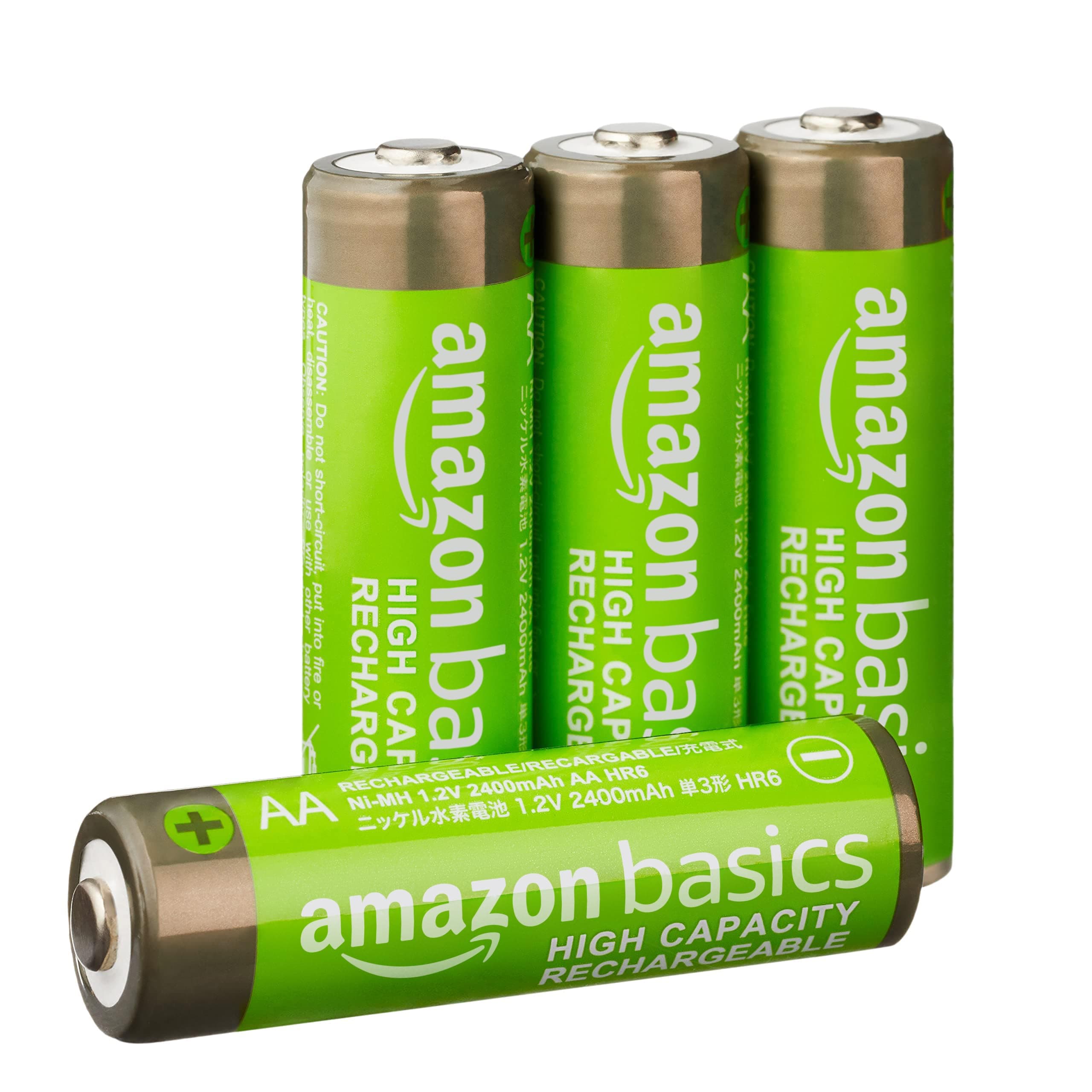 Amazon Basics Lot de 4 piles rechargeables AA NiMH haute capacité, 2400 mAh, 1,2 V, rechargeables 400 fois, préchargées