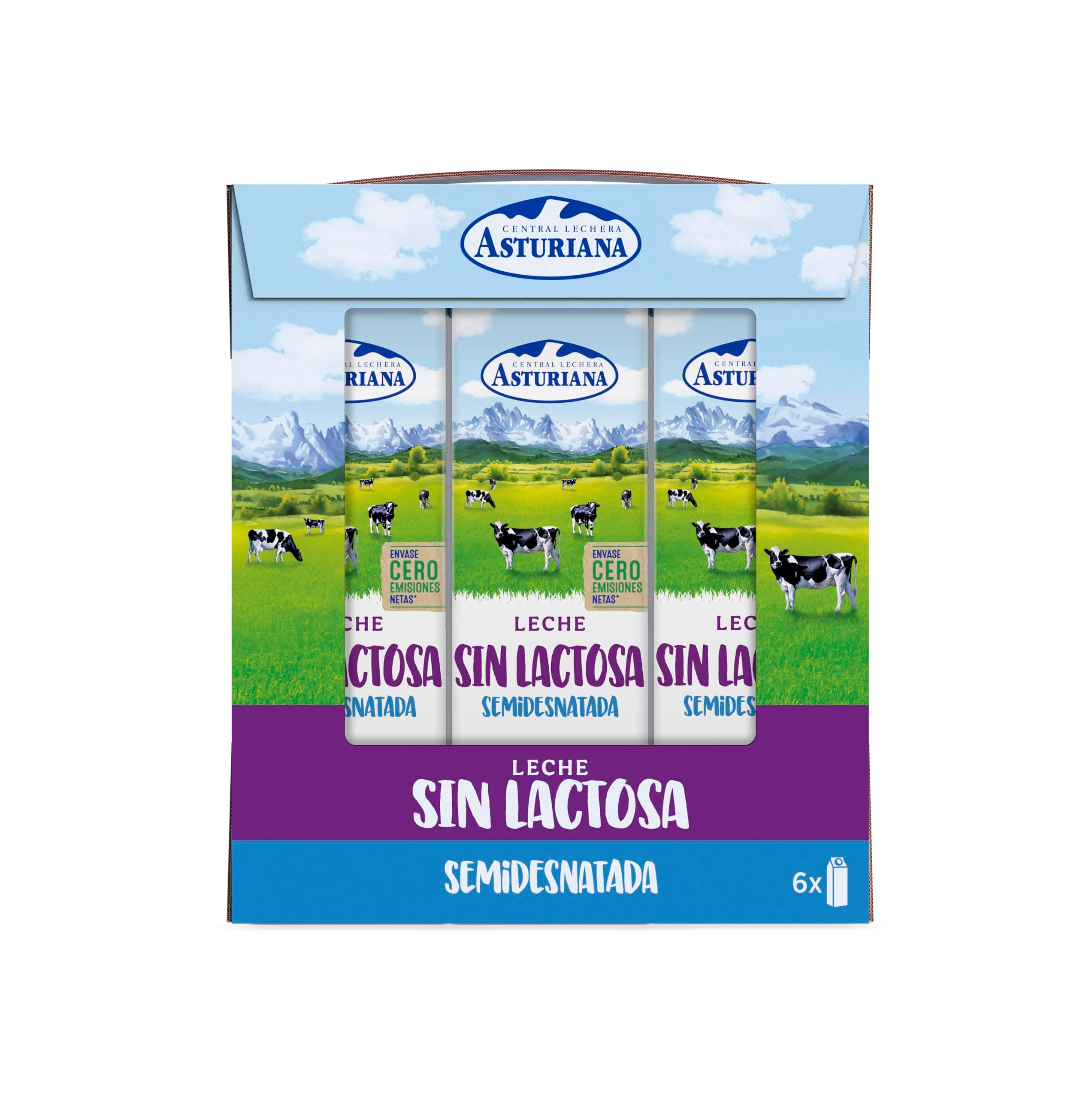 Central Lechera Asturiana Leche Sin Lactosa Semidesnatada, Pack 6 x 1L