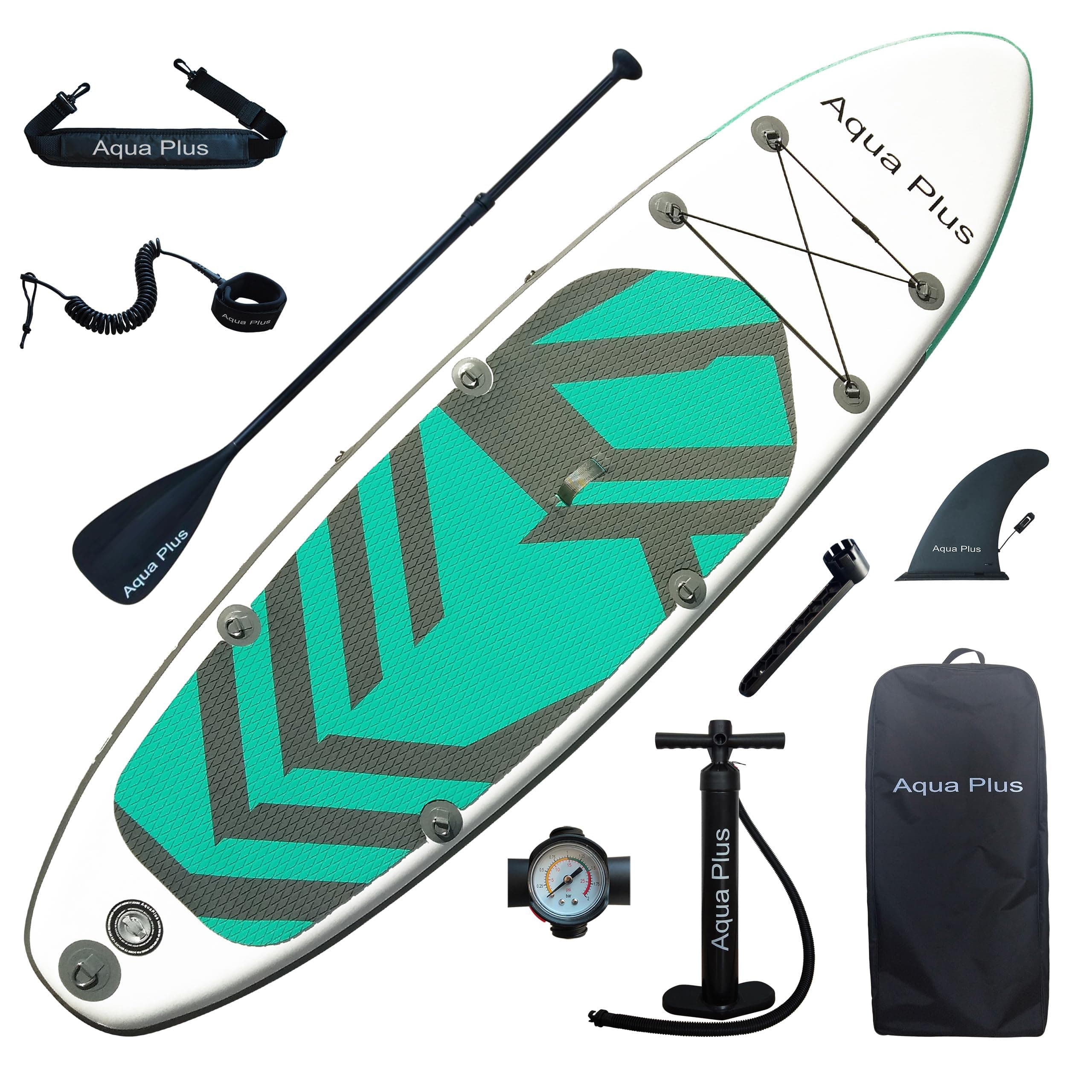 Aqua Plus Sup Inflable de 15cm de Grosor para Todos los Niveles de Habilidad, Paleta Ajustable, Bomba, Mochila de Viaje ISUP, Tabla de Remo Inflable para jóvenes y Adultos
