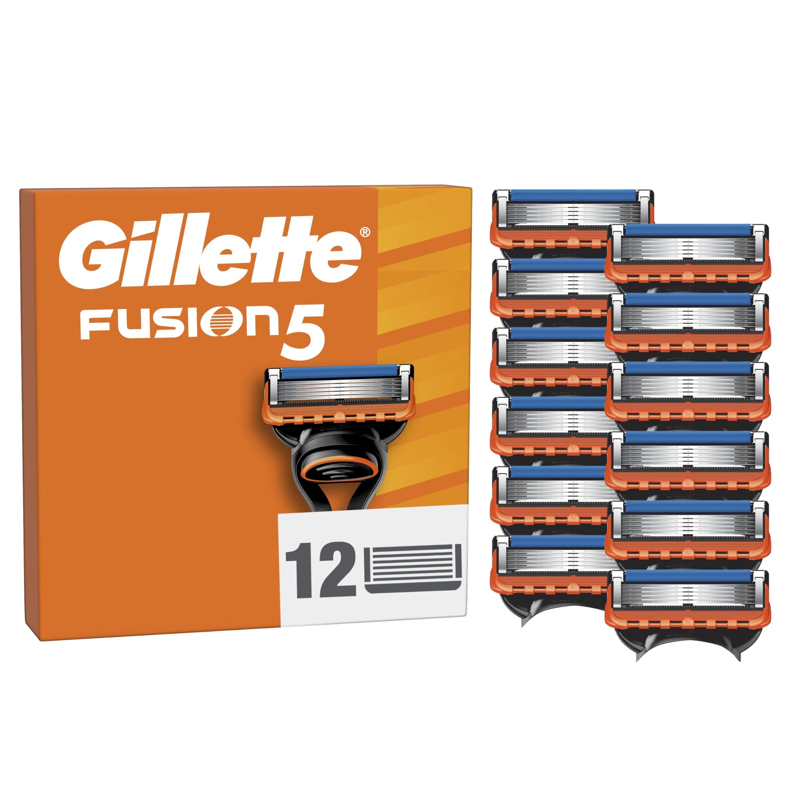 Gillette Recharges De Rasoir Fusion5 pour Hommes, Pack De 12, authentiques, Cartouches avec Bande Lubrifiante Et 5 Lames pour Un Rasage Manuel Efficace, Compatibles avec Les Manches De La Série Fusion