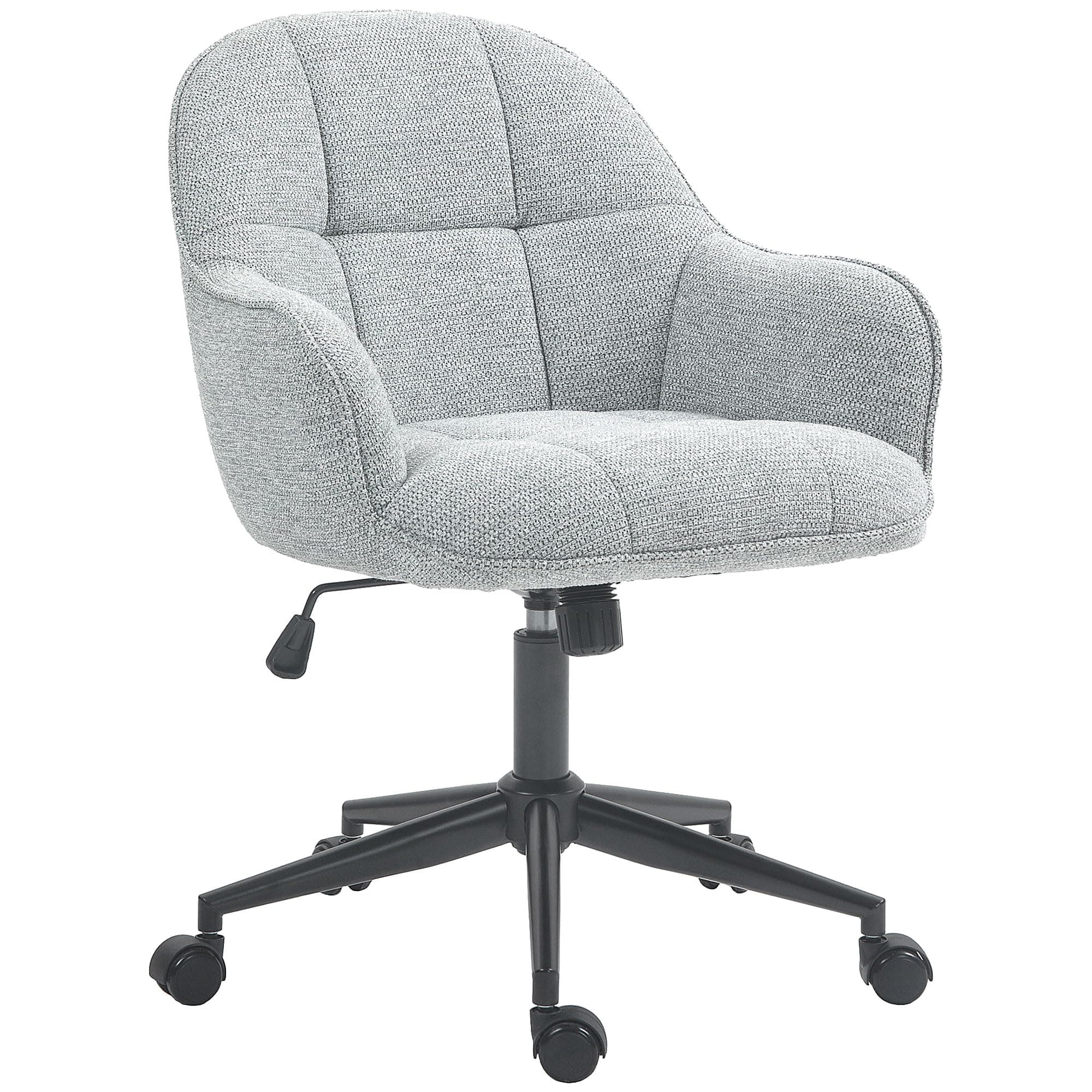HOMCOM Fauteuil de Bureau Chaise de Bureau Design Contemporain Dossier Assise capitonnée Hauteur réglable pivotant 360° piètement Noir revêtement Tissu Gris