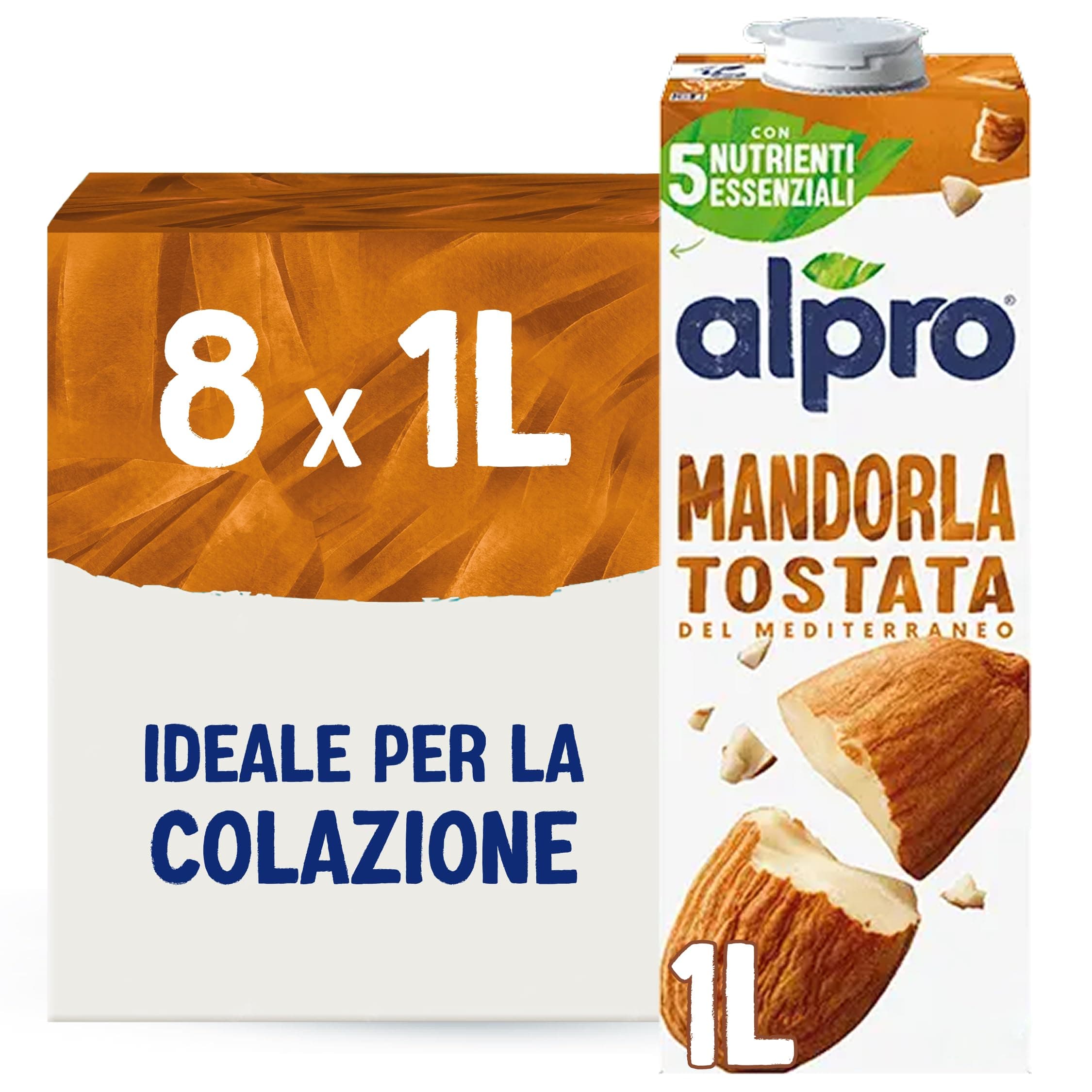 ALPRO CLASSICO, Bevanda Alla MANDORLA, Alternativa Vegetale al Latte, Naturalmente Senza Lattosio, con Vitamine B2, B12 E D2, E - 8 confezioni x 1 Litro