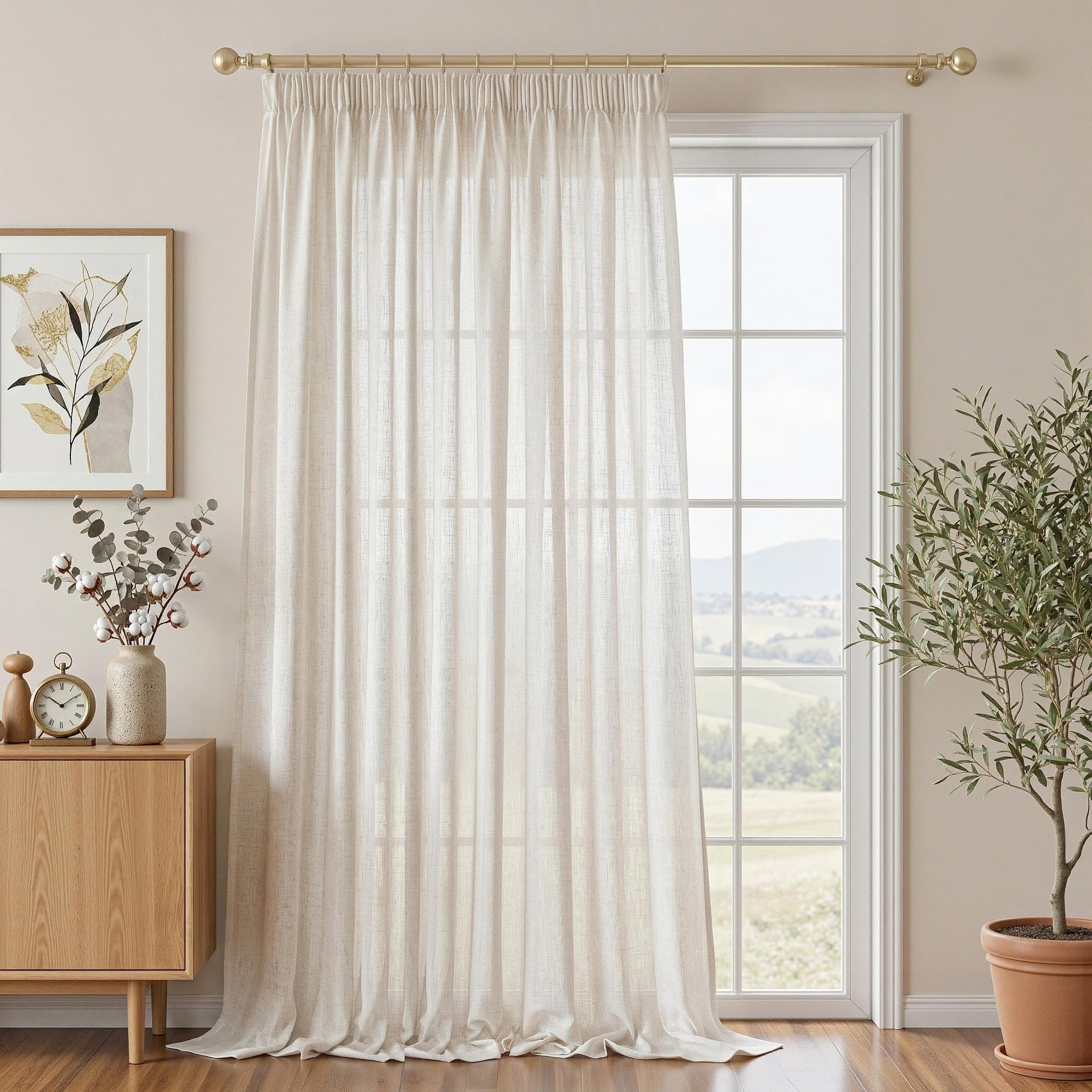 MYSKY HOME Lot de 2 rideaux en lin semi-transparent - Aspect lin - Avec galon fronceur - Courts - 280 x 300 cm (H x l) - Pour chambre d'enfant - Moderne - Lin