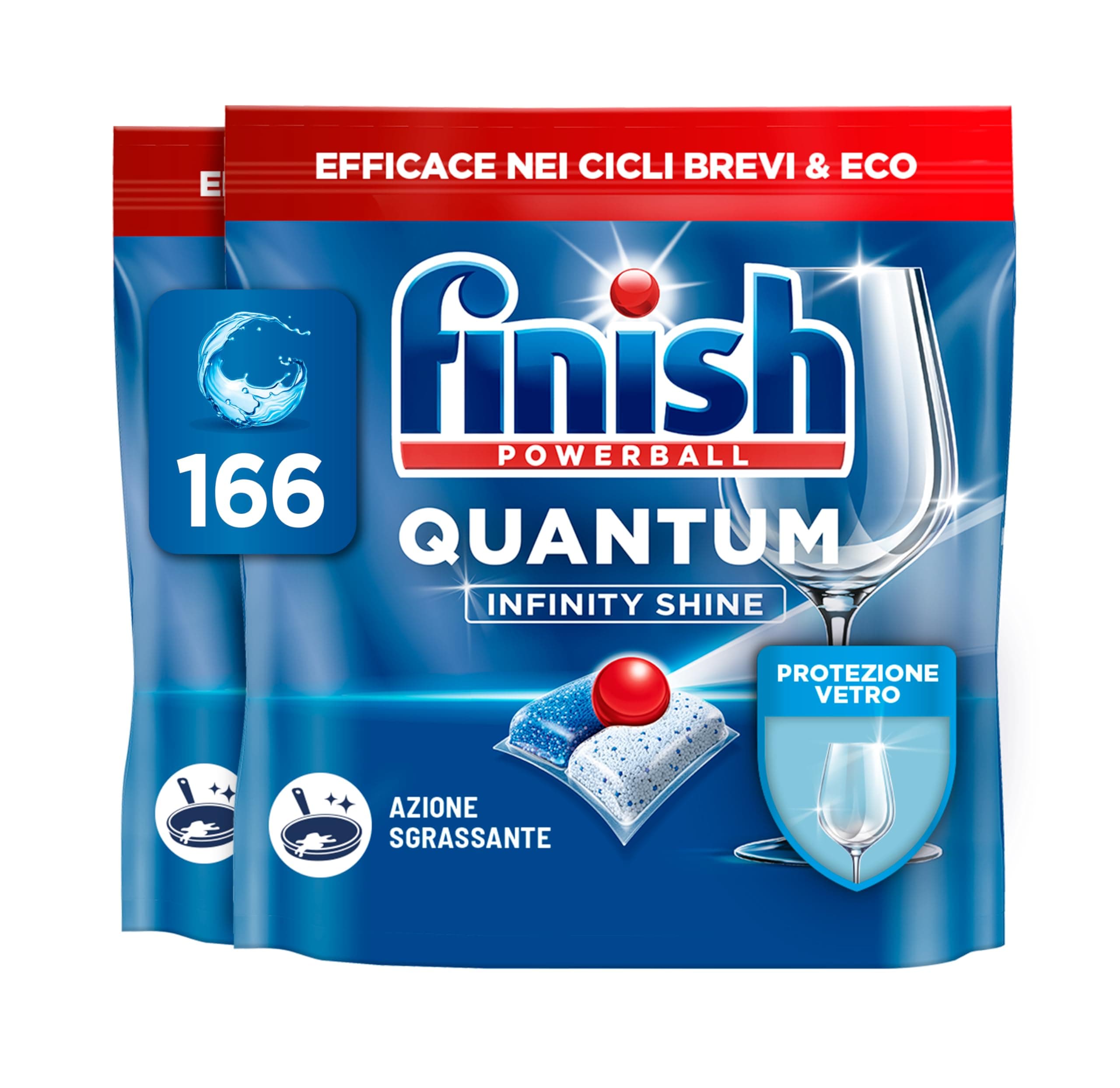 Finish Quantum Infinity Shine Pastiglie Lavastoviglie, 166 Capsule Lavastoviglie, Detergenti per Lavastoviglie