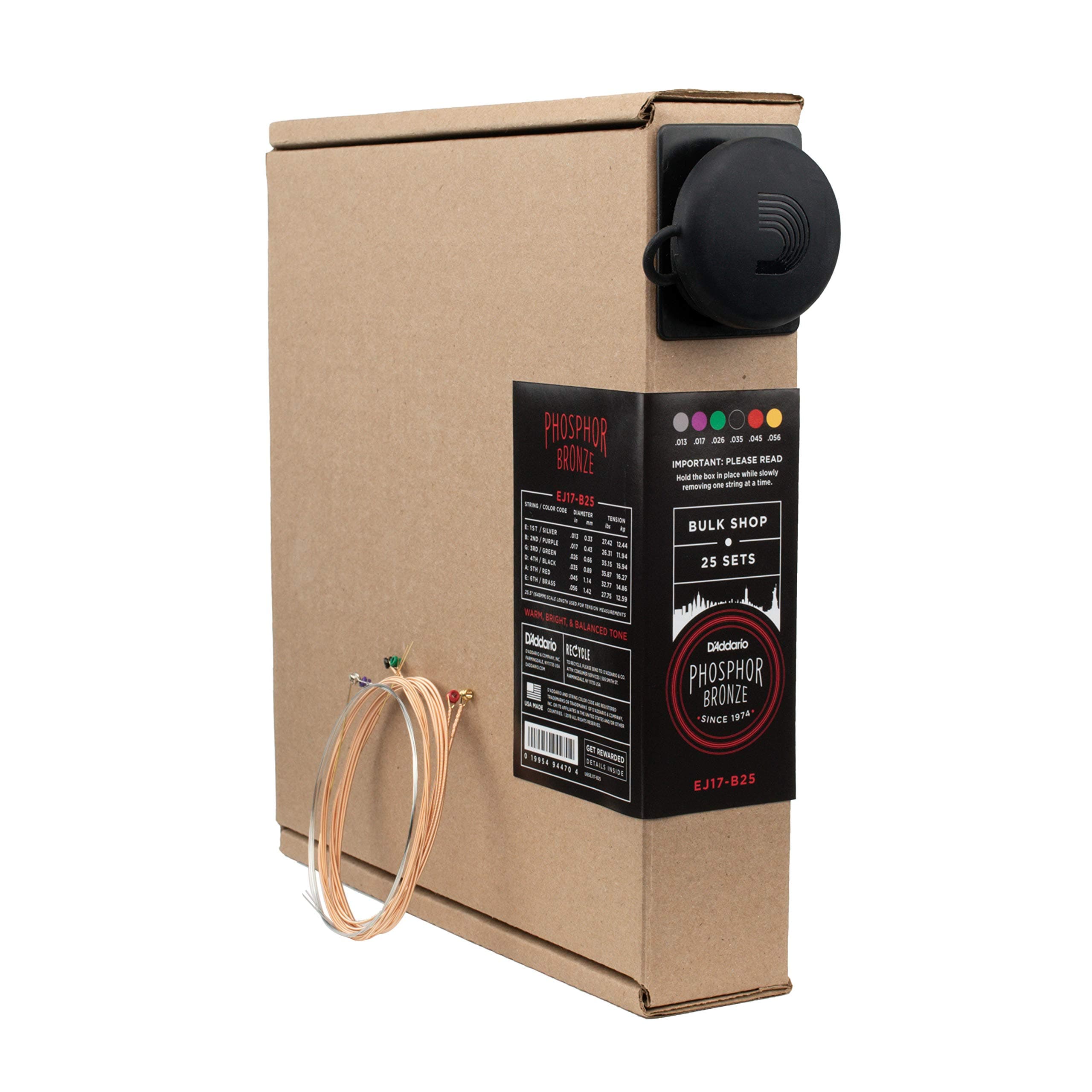 D'Addario Cuerdas Guitarra Acustica - Cuerdas de Guitarra - Cuerdas de Guitarra Acustica - EJ17-B25 - Medio, 13-56 - 25-Paquete, 25-Pack, Medium, 13-56