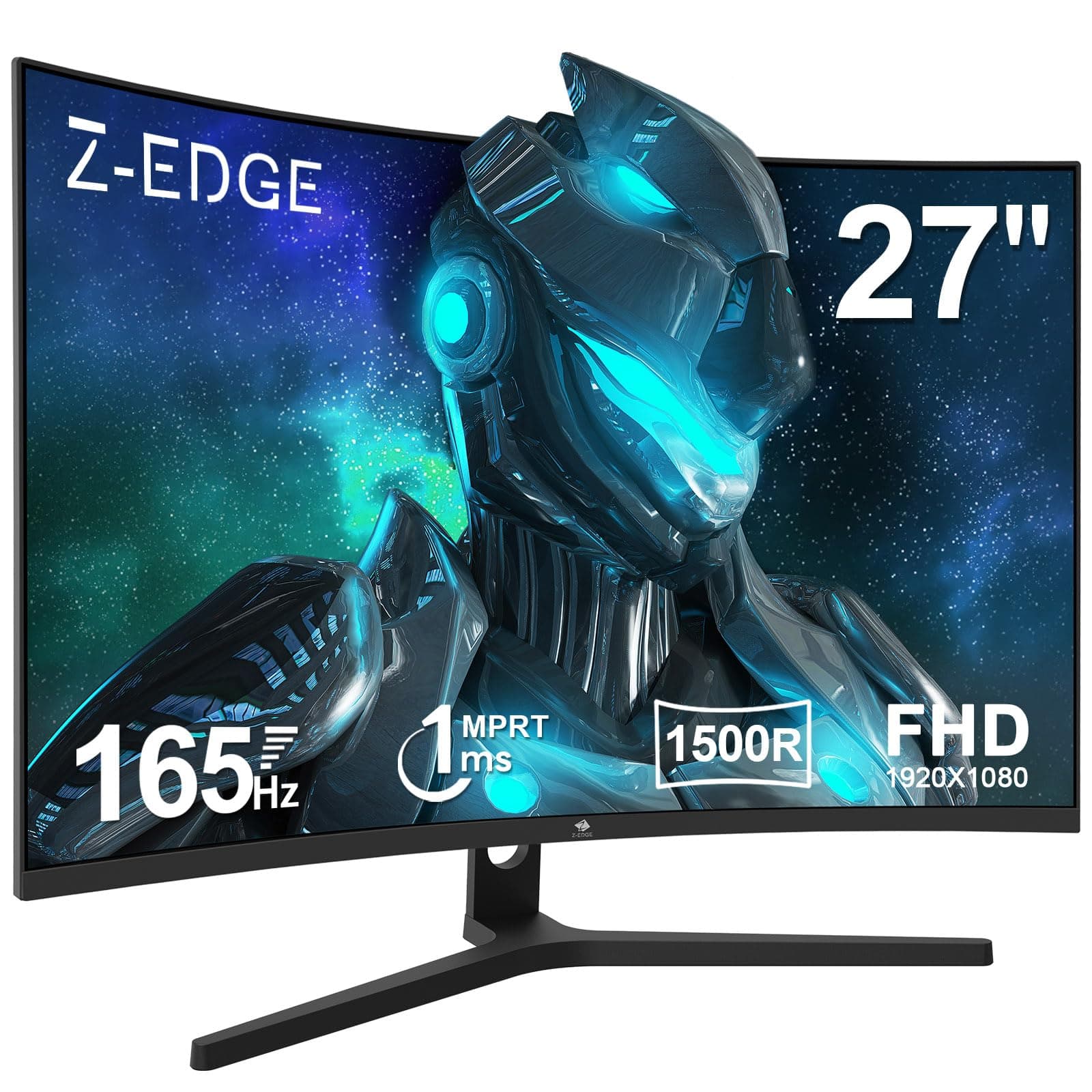 Z-Edge Monitor Gaming Curvo 27'' 165 Hz, 1ms MPRT, FreeSync, FHD(1920x1080), Pantalla PC Bisel Ultra fino 16:9, 1500R VA, Inclinación Ajustable, 2* HDMI2.0 & DP1.4, VESA 100*100mm(Cable HDMI Incluido)