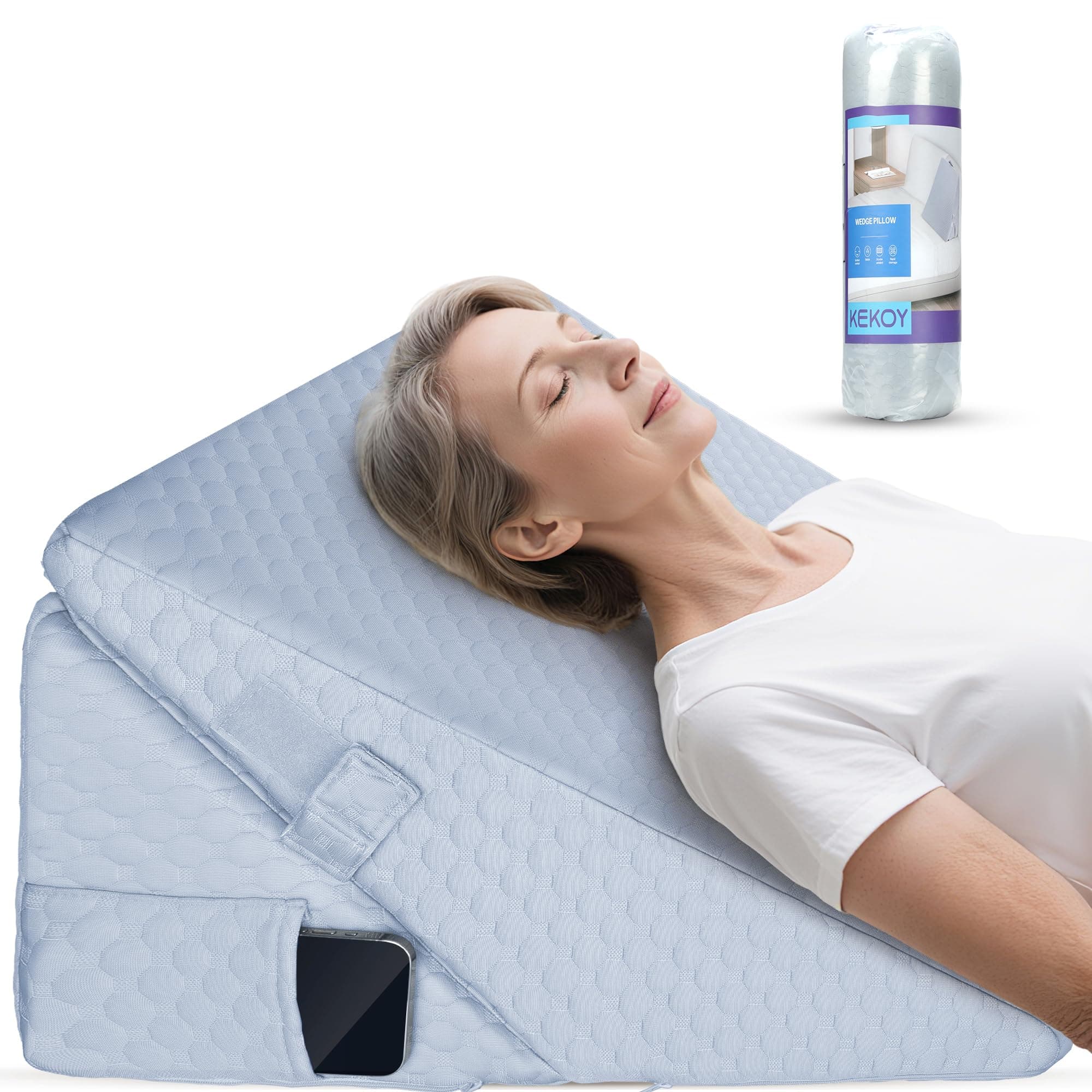 Kekoy Cuña Antireflujo Adulto Ajustable | Ideal para Apnea del Sueño, Reflujo Ácido, Ronquidos y Recuperación Postoperatoria | Almohada Cuña en Espuma de Memoria, Funda Lavable y Asidero - Gris
