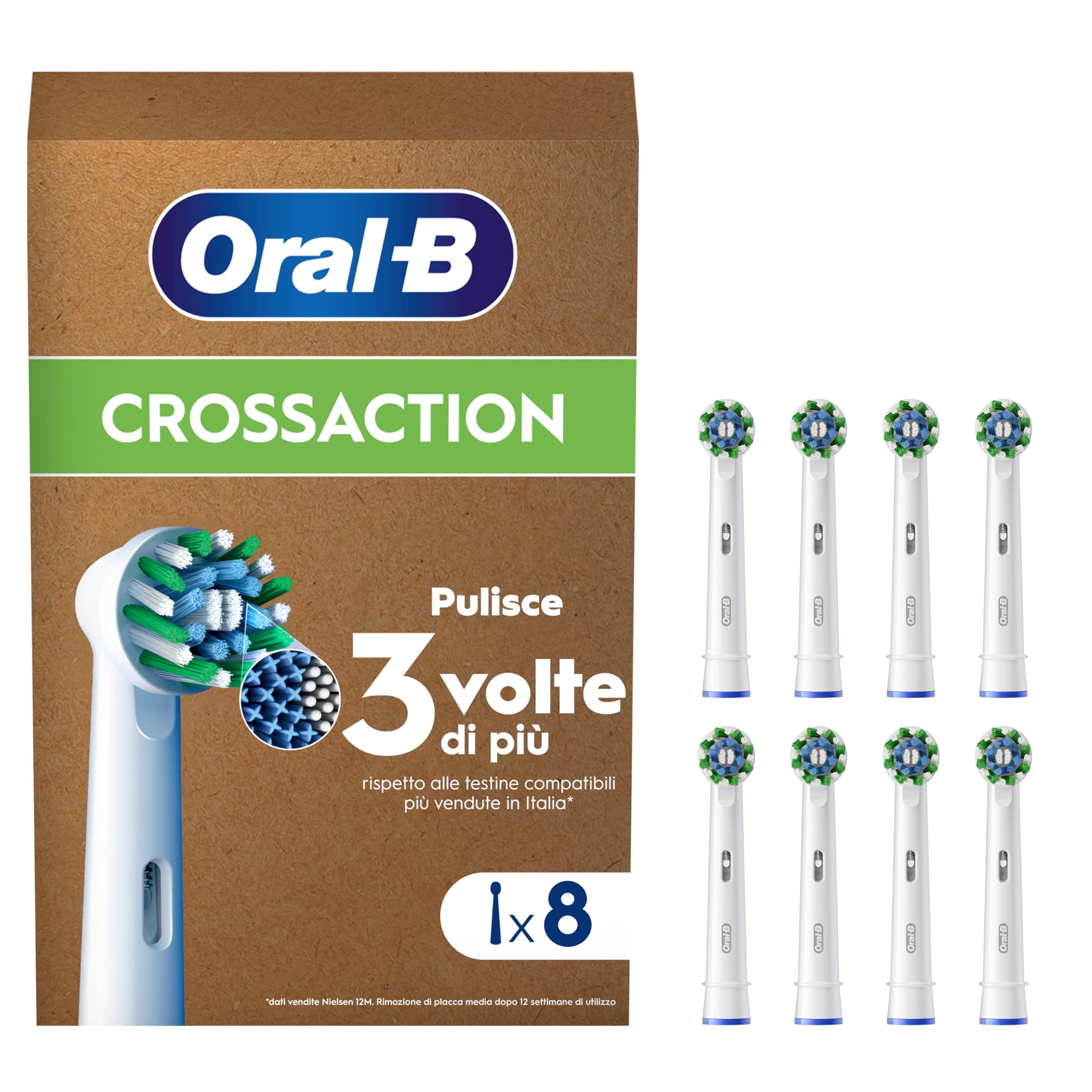 Oral-B Cross Action Testine Spazzolino Elettrico, Confezione da 9 Testine di Ricambio, Setole Angolate che si Adattano a ogni Dente per una Pulizia Profonda