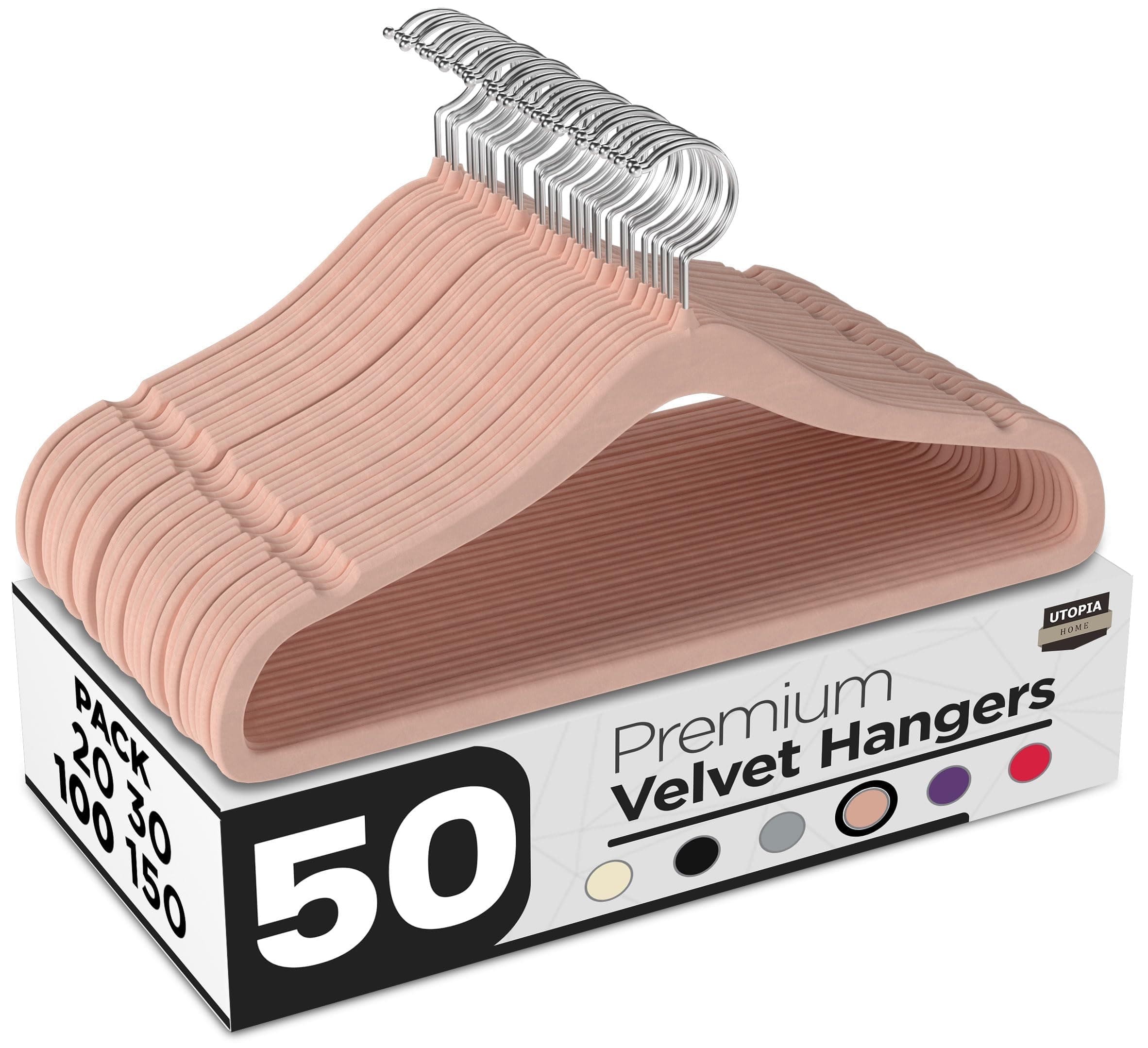 Utopia Home Appendini in velluto - grucce appendiabiti, appendini armadio per camicie, giacche e abiti, Antiscivolo e resistente (Rosa, confezione da 50)