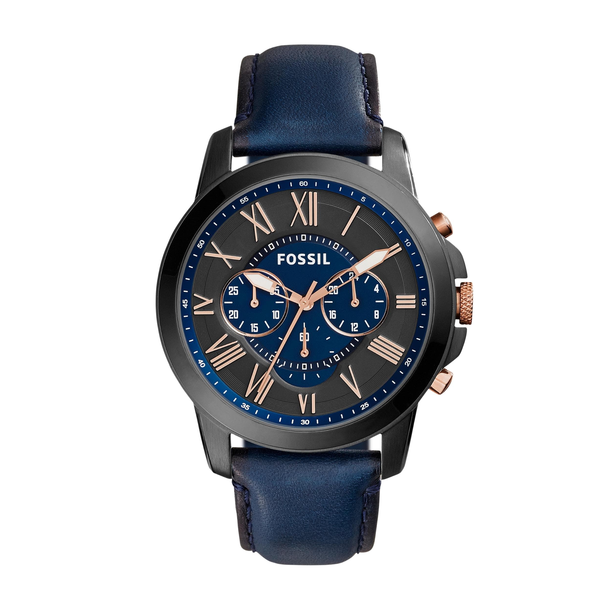 Fossil Montre pour Homme Grant, Taille de boîtier de 44 mm, Mouvement Chronographe à Quartz, Bracelet en Cuir véritable