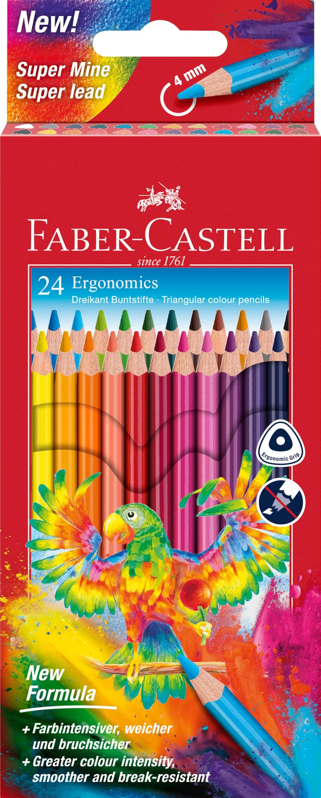 FABER-CASTELL 116544 - Buntstifte Set Dreikantform, 24 Farbstifte für Kinder und Erwachsene, bruchgeschützte Mine