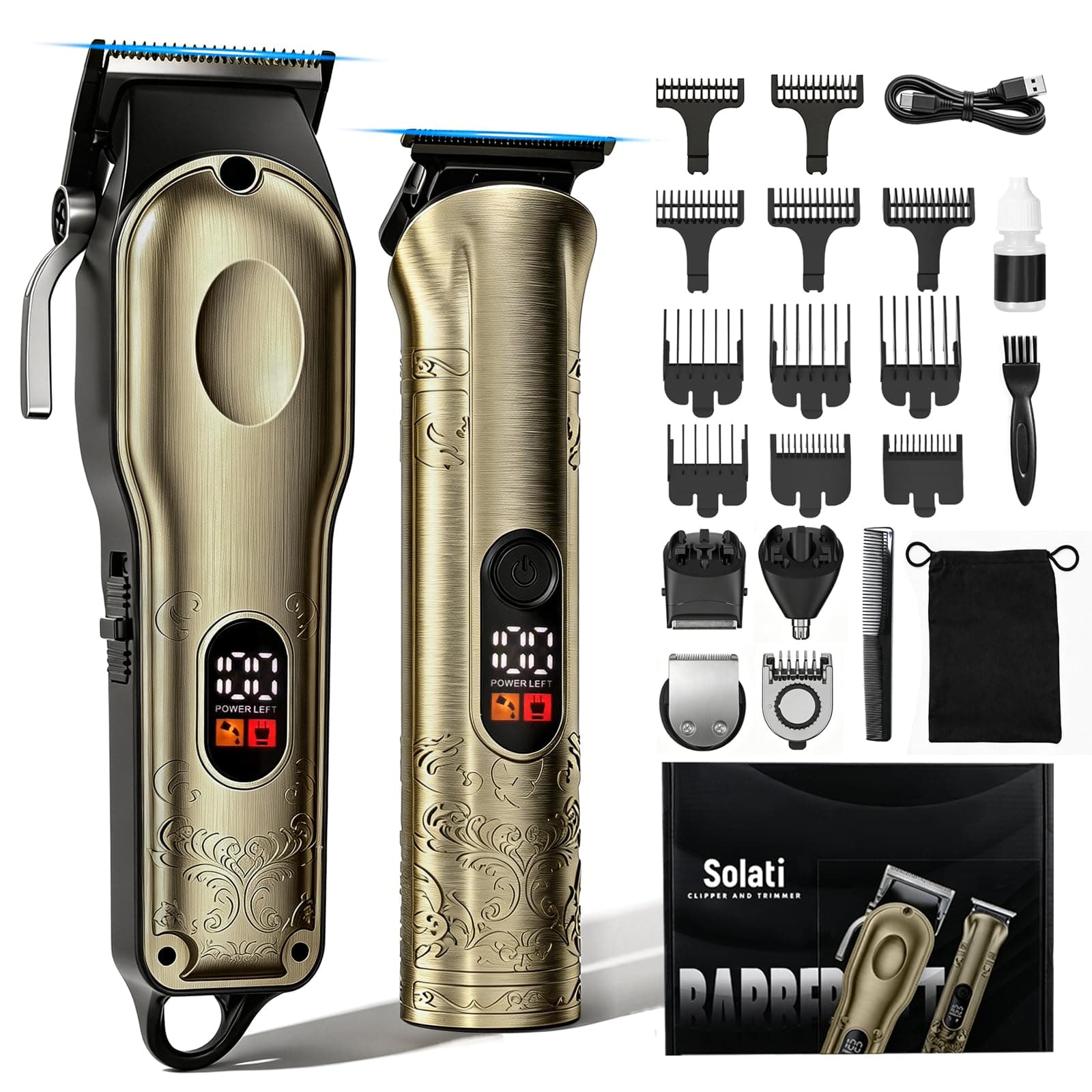 Solati Set de 2 Tondeuses Cheveux Hommes Professionnel, Tondeuse Barbe Homme, Rasoir Électrique Homme avec Écran LCD, Tondeuse de Finition Cheveux et Barbe, Tondeuse Precision Homme, Cadeau Homme
