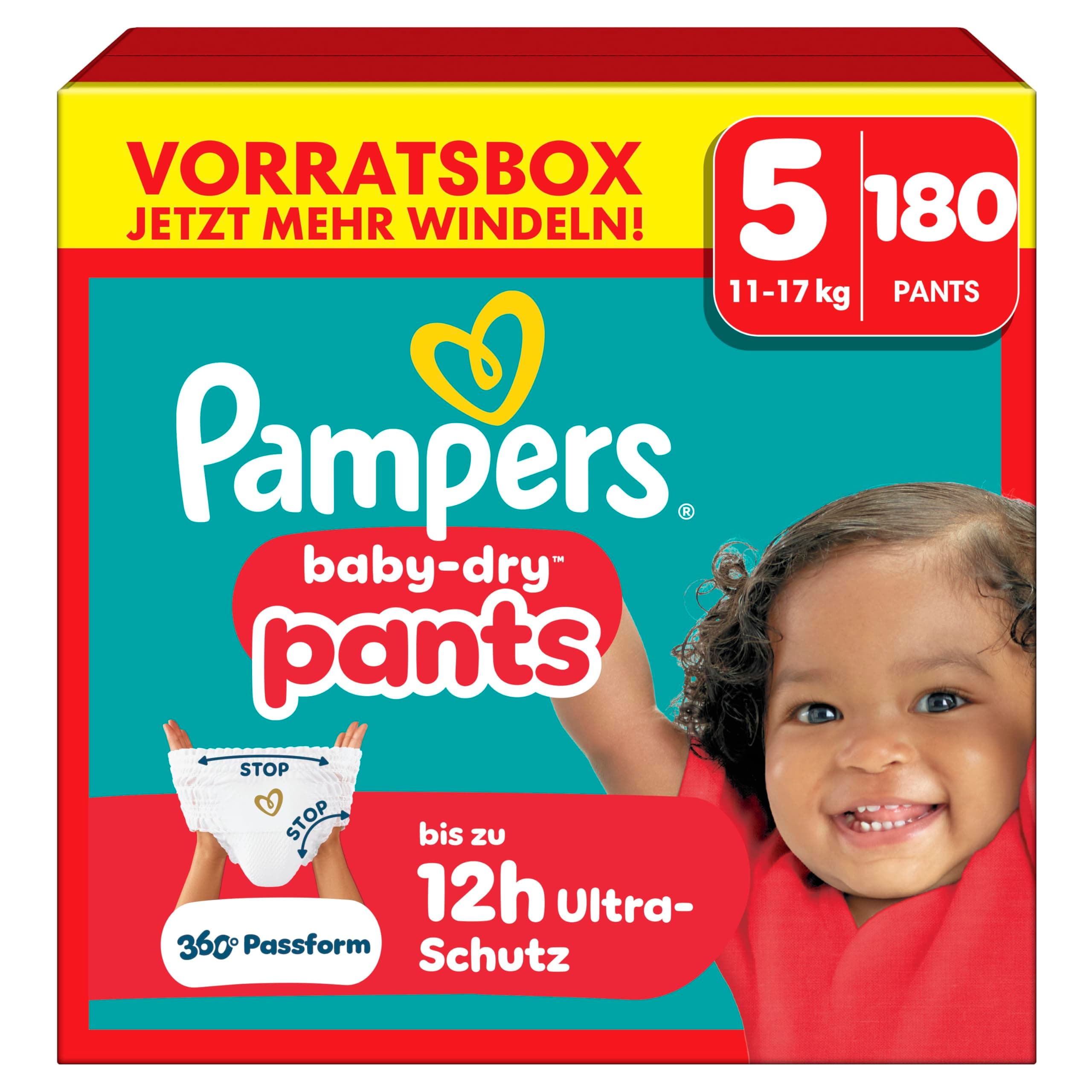 Pampers Baby-Dry Pants Größe 5, 180 Stück, 11-17 kg, 360° auslaufsichere Passform für Tag und Nacht