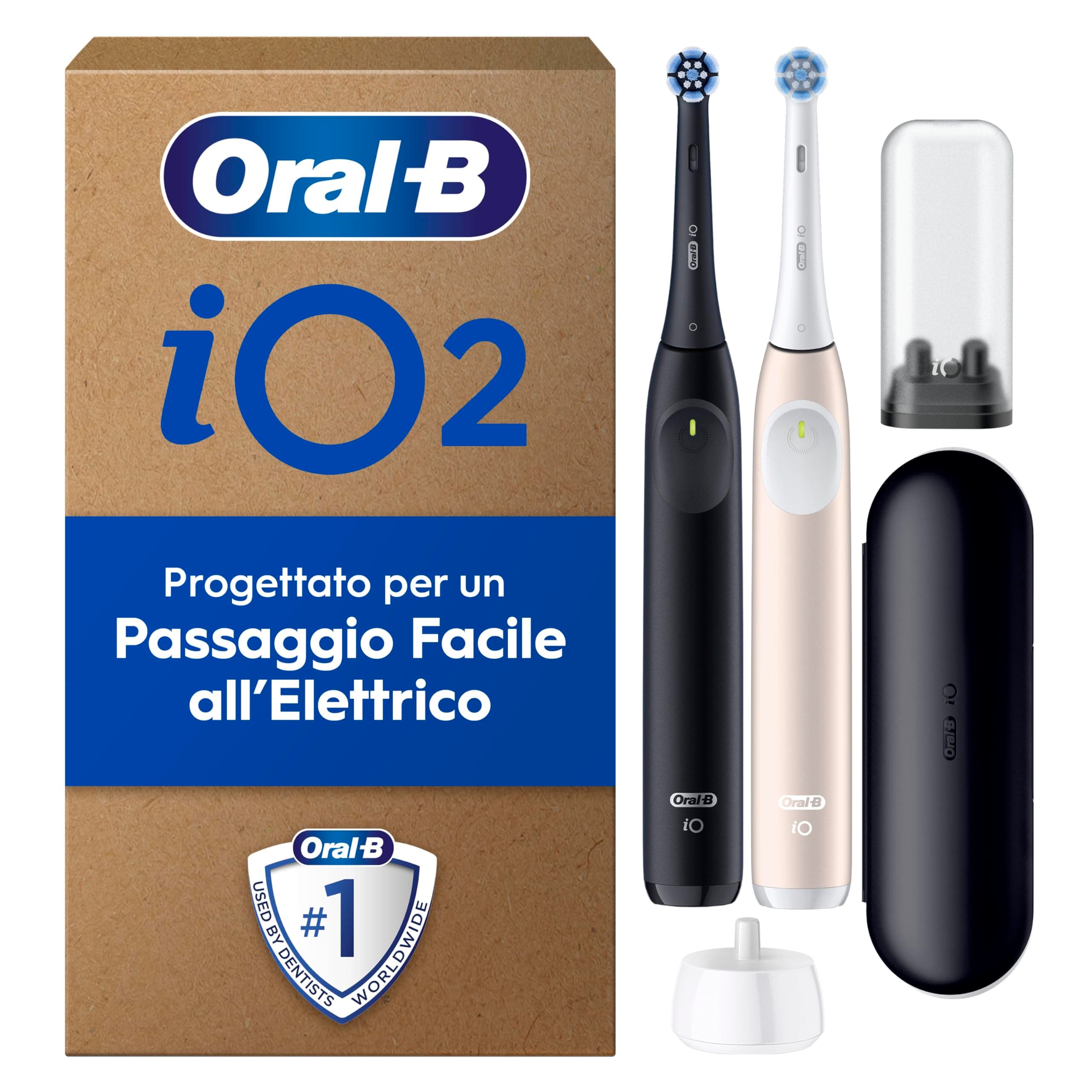 Oral-B Spazzolino Elettrico DUO, 2 Spazzolini Nero e Rosa, 2 Testine Di Ricambio, 1 Custodia Da Viaggio, 1 Supporto per testine, 2 Spazzolini, Pulizia Denti Efficace