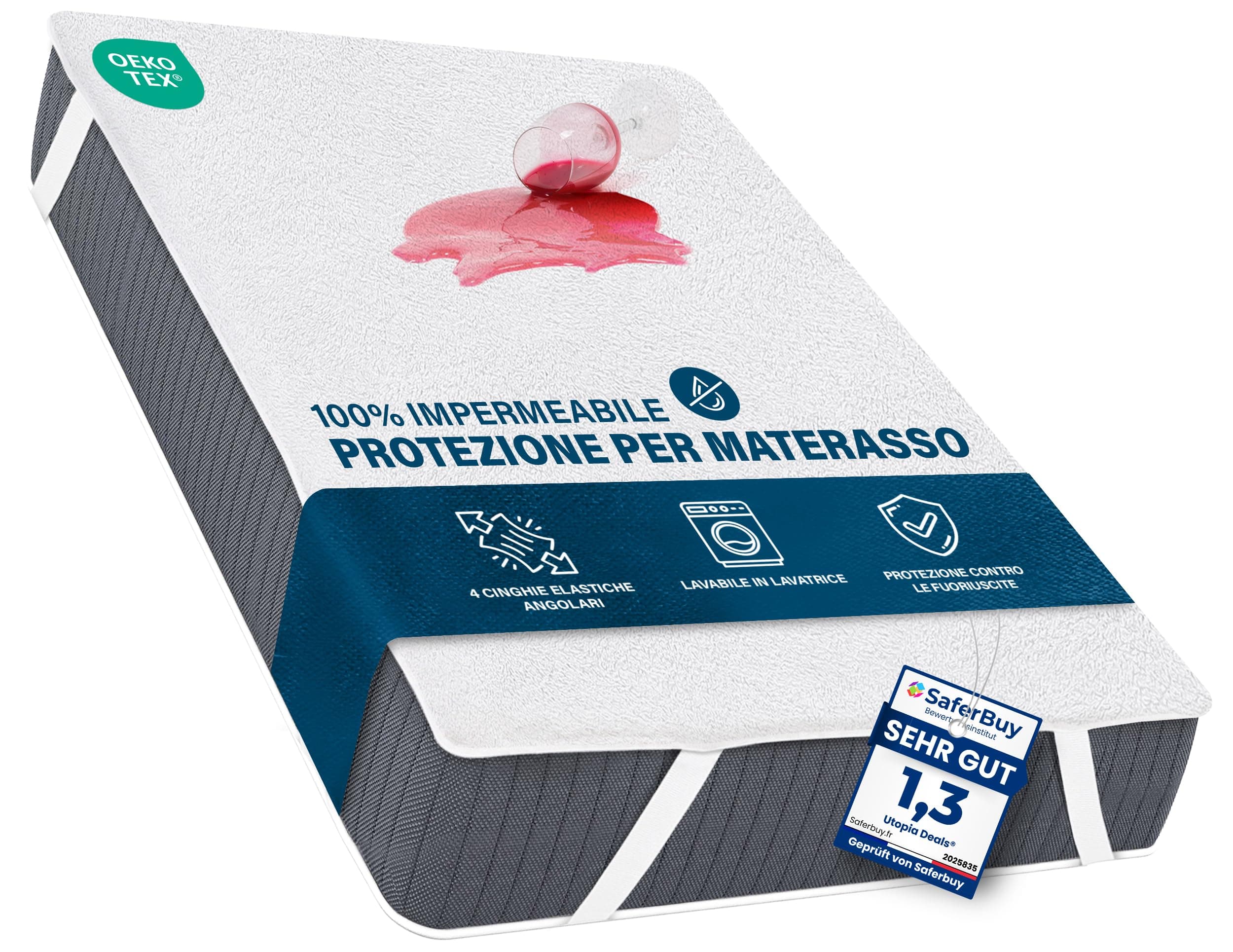 Utopia Bedding Coprimaterasso Matrimoniale Impermeabile 160 x 200 cm, 4 Angoli Elasticizzati, Certificato OEKO-TEX, Proteggi Materasso, Traspirante, Lavabile