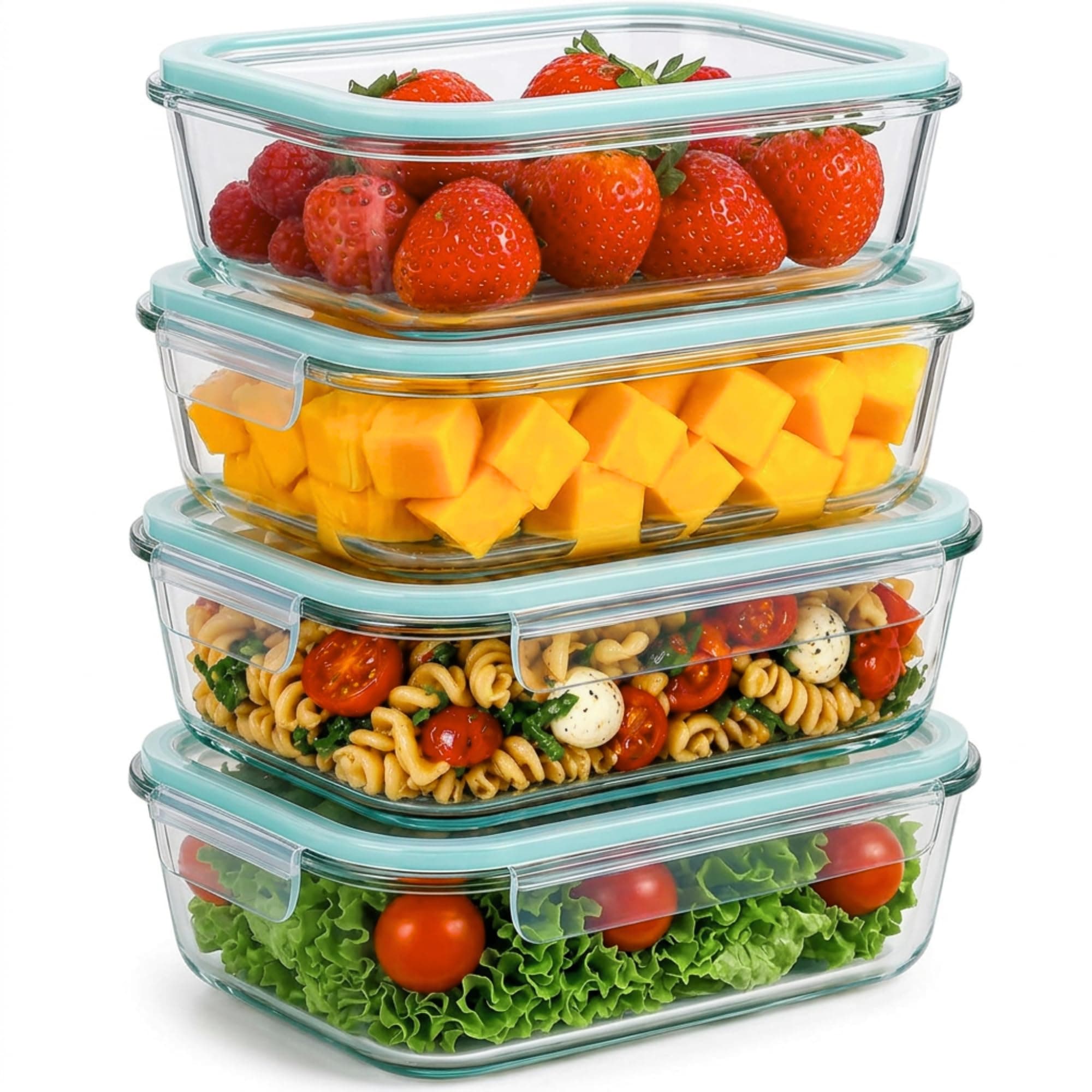 edihome, Boîte Alimentaire Hermétique en Verre, 8, 14 ou 18 pièces, pour aliments hermétiques, Résistant au lave-vaisselle, Rangement Cuisine, sans BPA, certifié FDA (4 récipients)