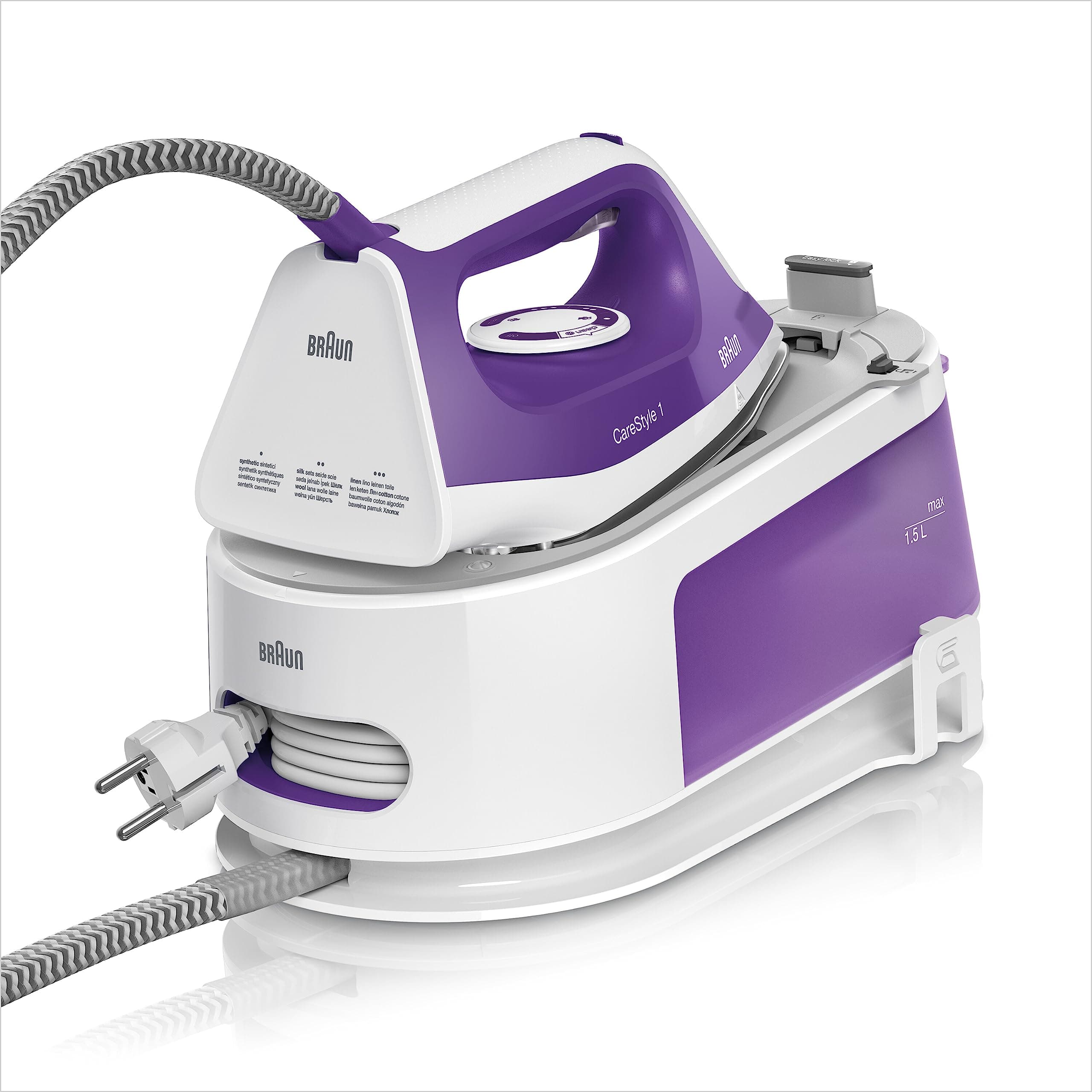 Braun Carestyle1 IS1014VI Ferro Generatore Di Vapore Con 5 Anni Di Assistenza, Carica Continua, Termostato Regolabile, Tanica 1,5L, AUTOSPEGNIMENTO, Colpo vapore 360g/min, Sistema Sicurezza, Viola