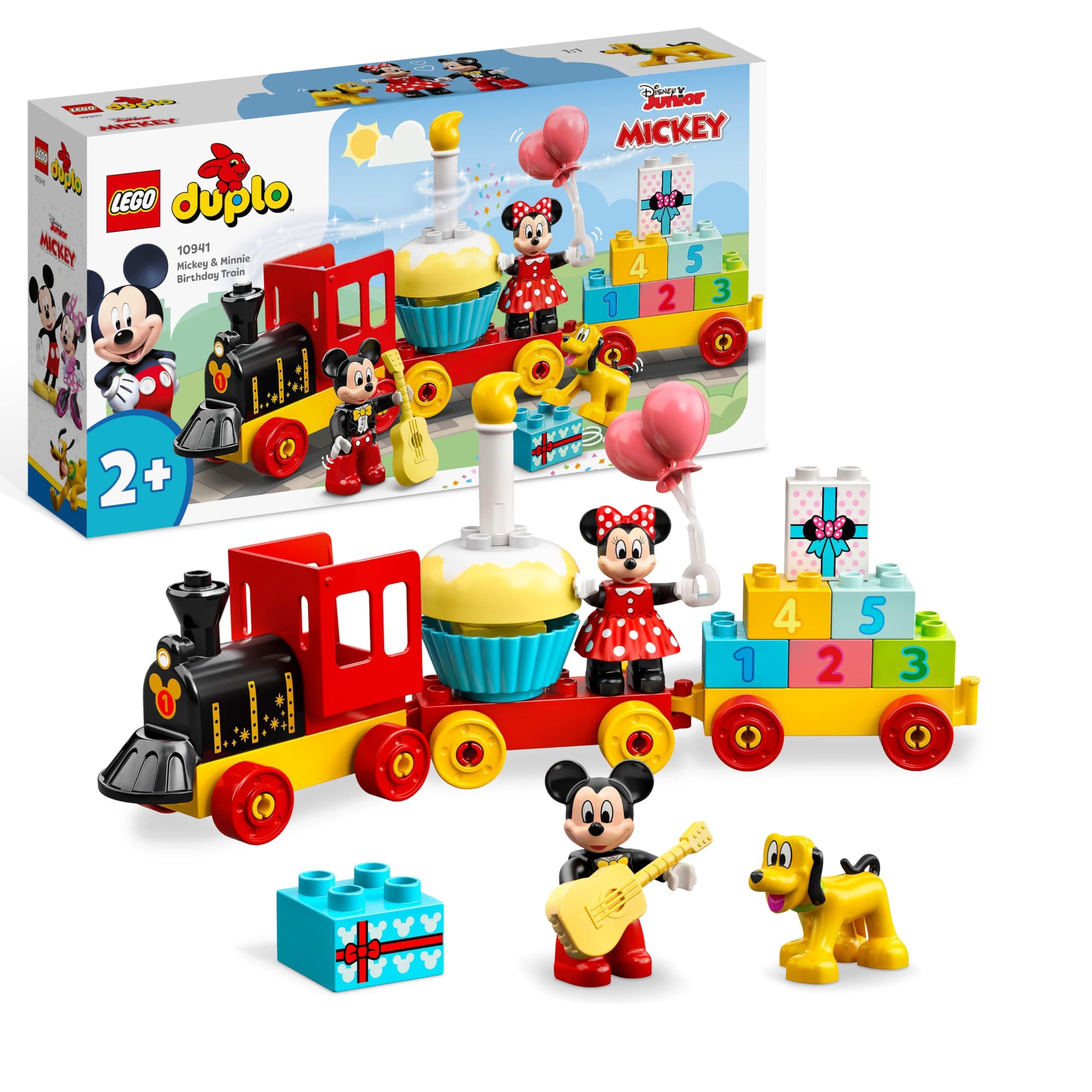 LEGO Duplo | Disney Tren de Cumpleaños de Mickey y Minnie de Juguete para Niños y Niñas de 2+ Años - Juego Educativo Infantil con Ladrillos de Números y 3 Figuras Inc. Pluto - Idea de Regalo 10941