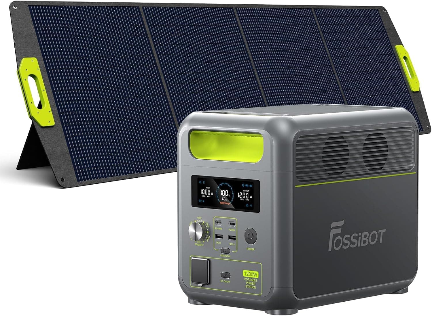 FOSSiBOT F1200 Generateur Electrique Portable 1200W Portable Panneau Solaire 200W, 1024Wh LiFePO4 Station électrique, 7 Sorties, UPS, BMS, 4000+ Fois, Générateur Solaire pour Camping/Jardin/RV