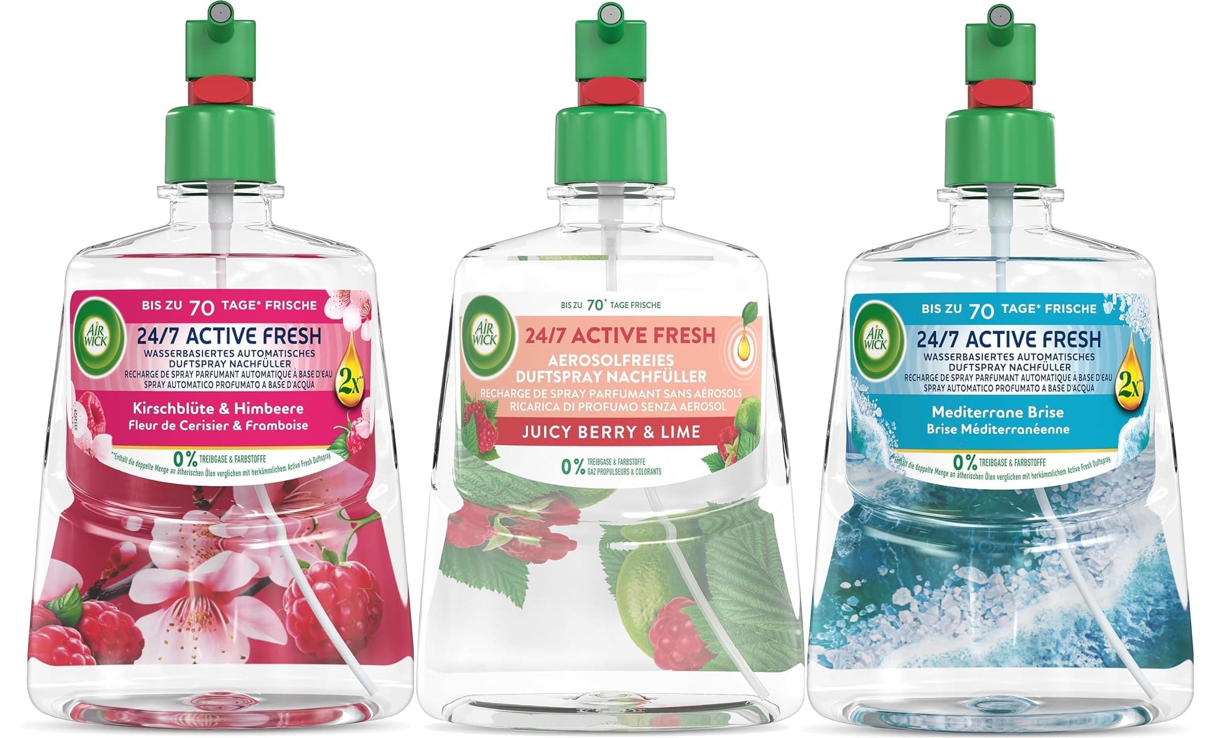 Air Wick Active Fresh – Wasserbasierter Automatischer Lufterfrischer – Raumduft Sommerbrise – 3 x 228 ml Nachfüller