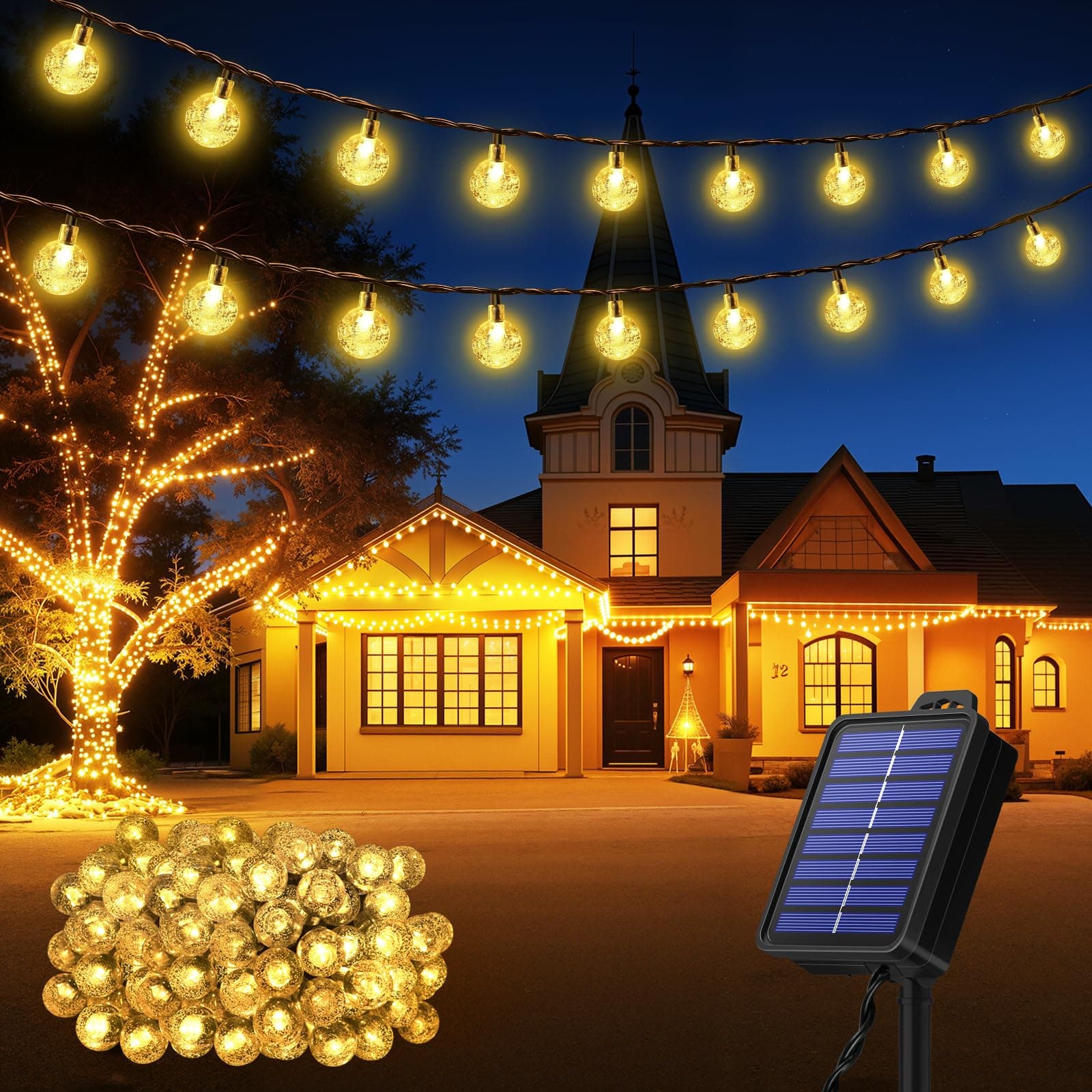 Guirlande Lumineuse Exterieure,18M 100 LED Guirlande Solaire Exterieur,8 Modes IP65 Étanche Lumiere Solaire Exterieur,Guirlande Solaire,Guirlande Exterieur Solaire pour Jardin Fête (Blanc Chaud)