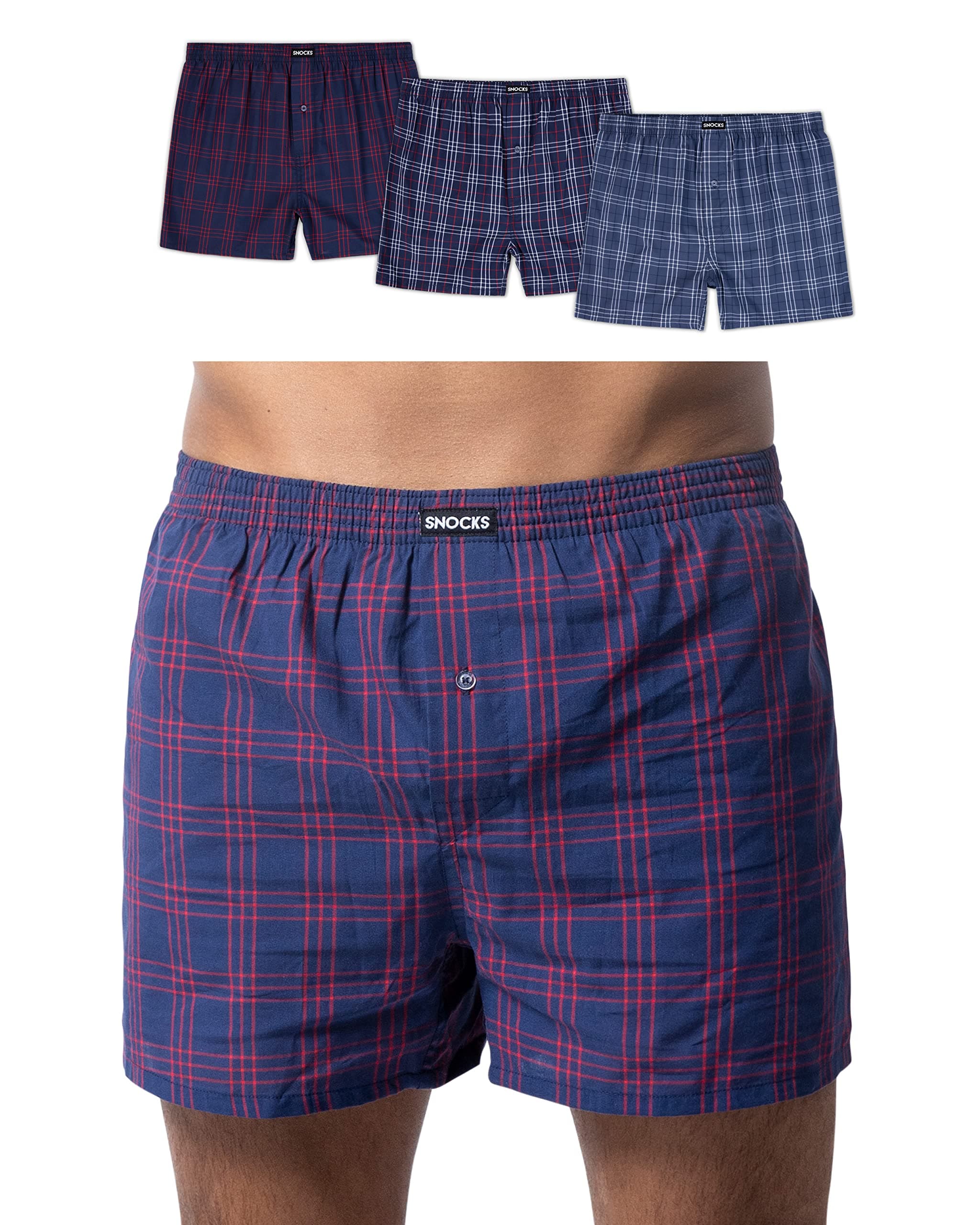 Snocks American Boxershorts Herren aus Bio-Baumwolle (3er-Pack) - Weite Passform und lockerer Fit - Kein juckendes Etikett und komfortabler Bund - Unterhosen Herren Gr. S-3XL