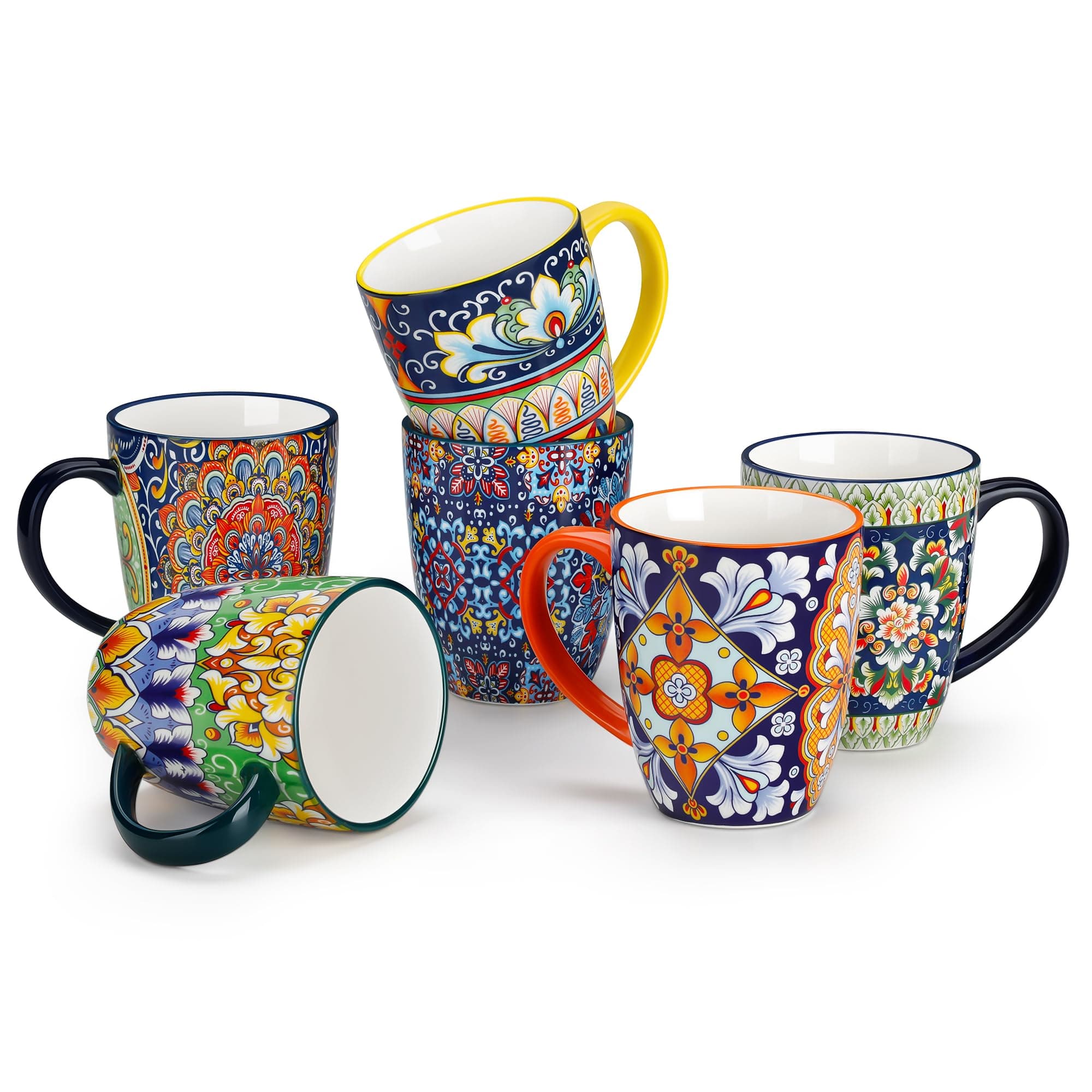 vancasso SIMI Lot de 6 Tasses à Café en Porcelaine (360ml) - Mugs avec Anse pour Thé, Café, Lait, Cappuccino - Résistant au Lave-vaisselle et Micro-ondes - Design Bohème Chic